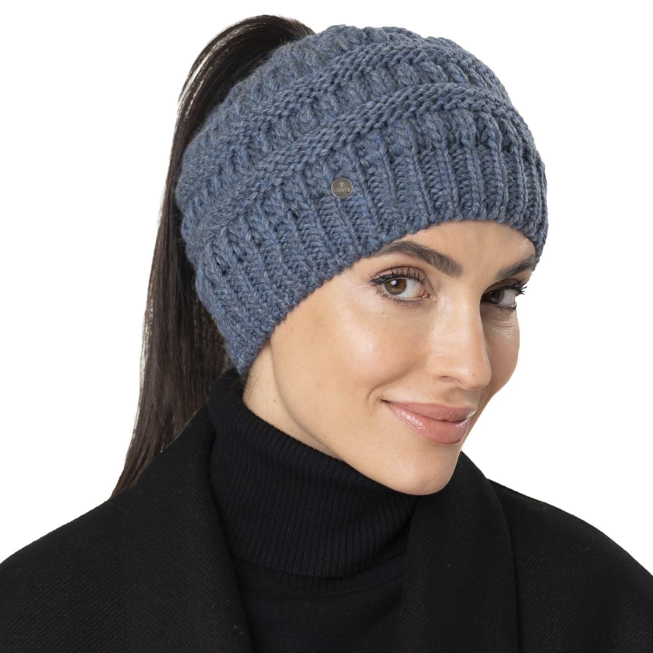 LIERYS Beanie Strickmütze mit Zopfloch Uni einfarbig Made in Germany Damen Herbst Winter