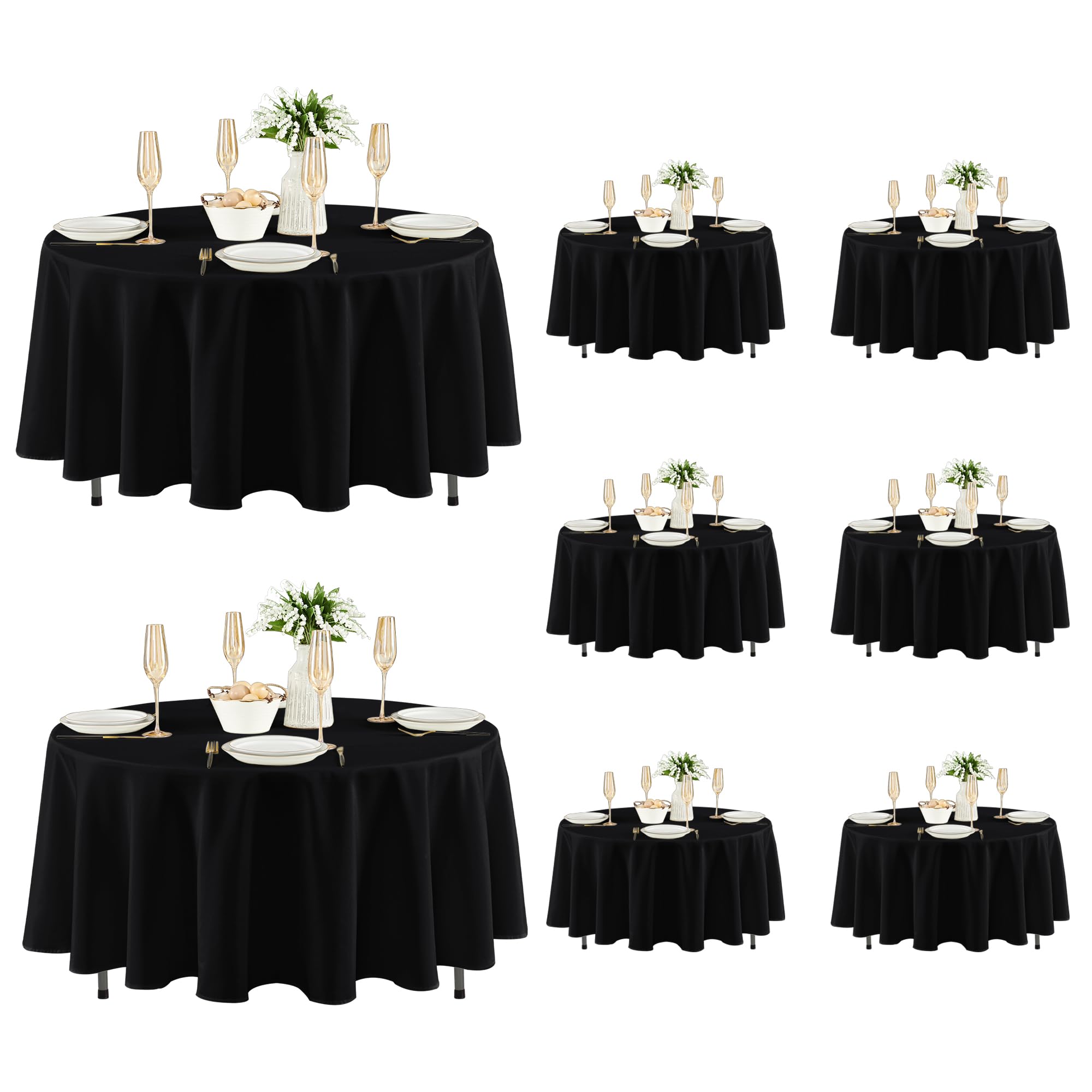Fitable 8 Pack Black Round Tablecloths 84 Inch for 36"-60" Tables