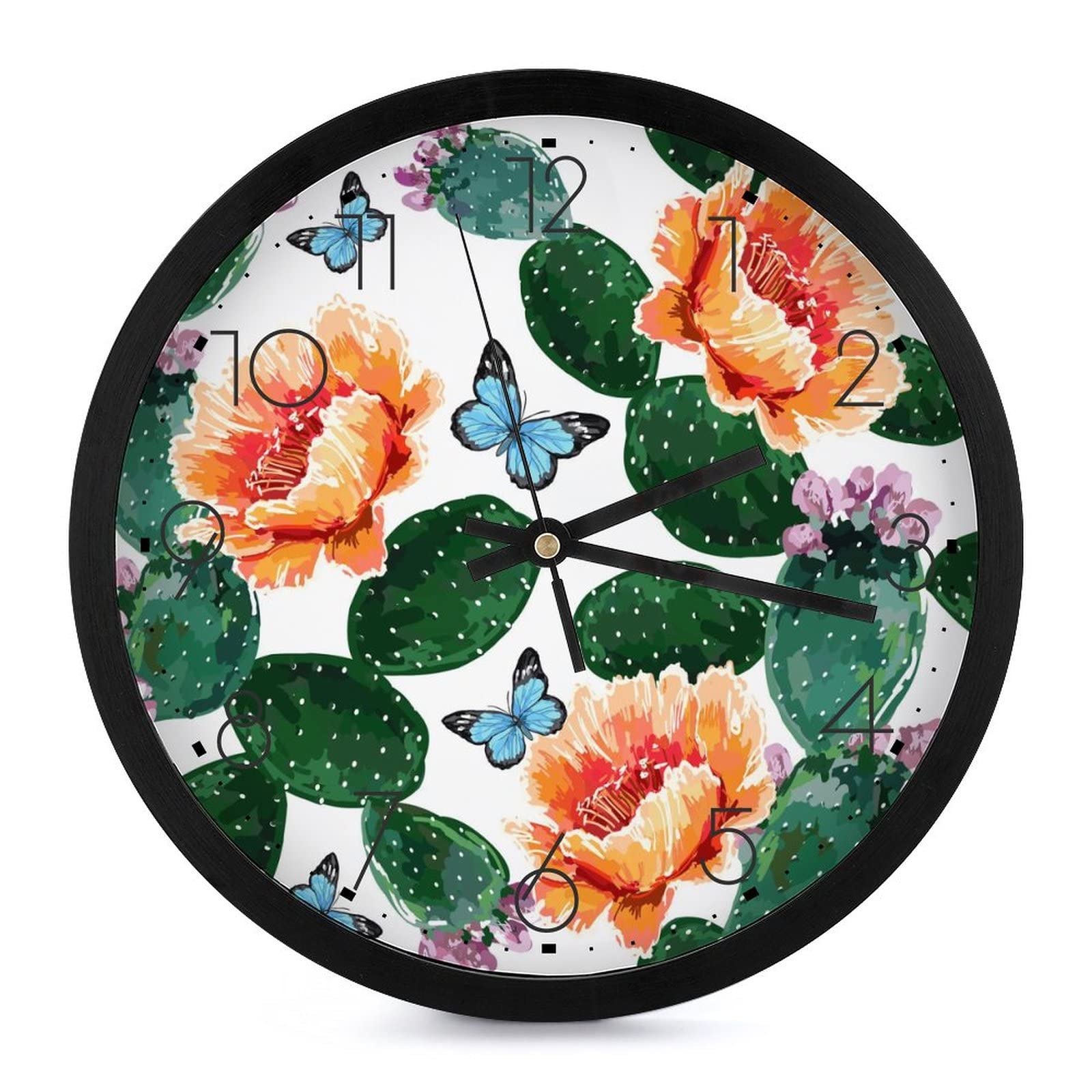 Horloge murale ronde cactus papillon aux finitions soignées pour chambre parentale