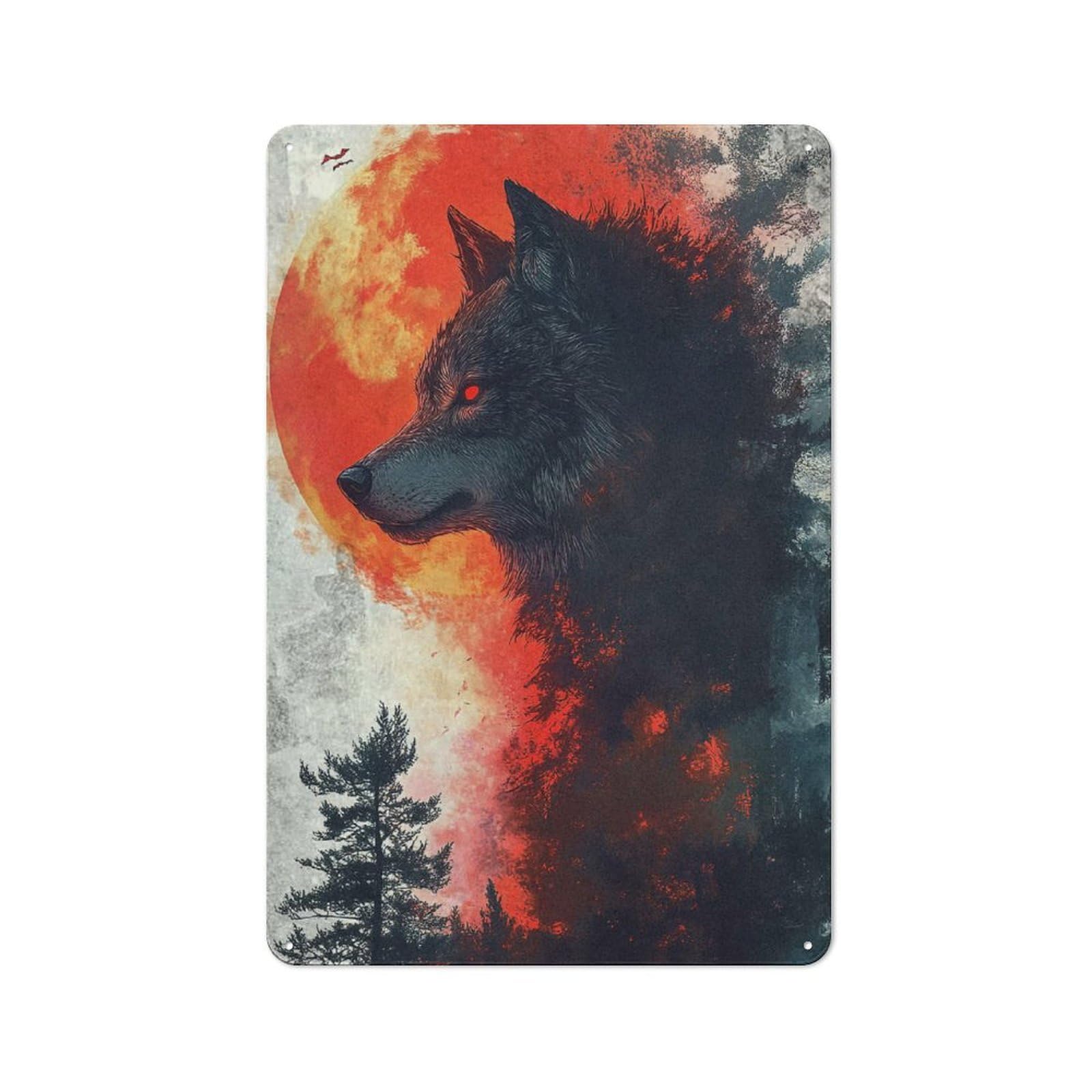 Wolf Blood Moon Vintage Metal Sign 30x20cm, Rustic Classic Pub Decor for Bar, Kitchen, Garage Or Games Room