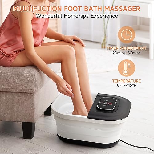 Miniatura 4 de Masajeador de pies plegable para pedicura, baño de pies con burbujas de calor y masaje y chorros, remojo de pies con calefacción de 95  a 118  con 8