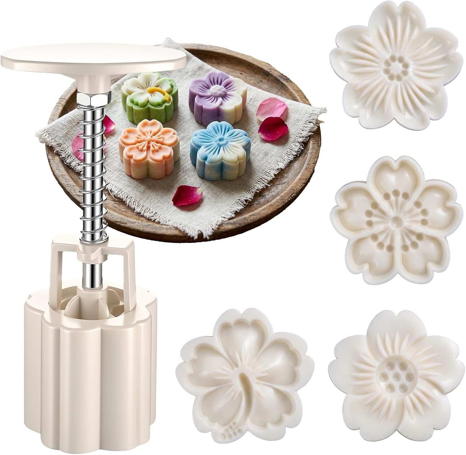 Yolev 5 Pcs Moon Cake Mould 50g White Cookie Stamps Cookie Mold