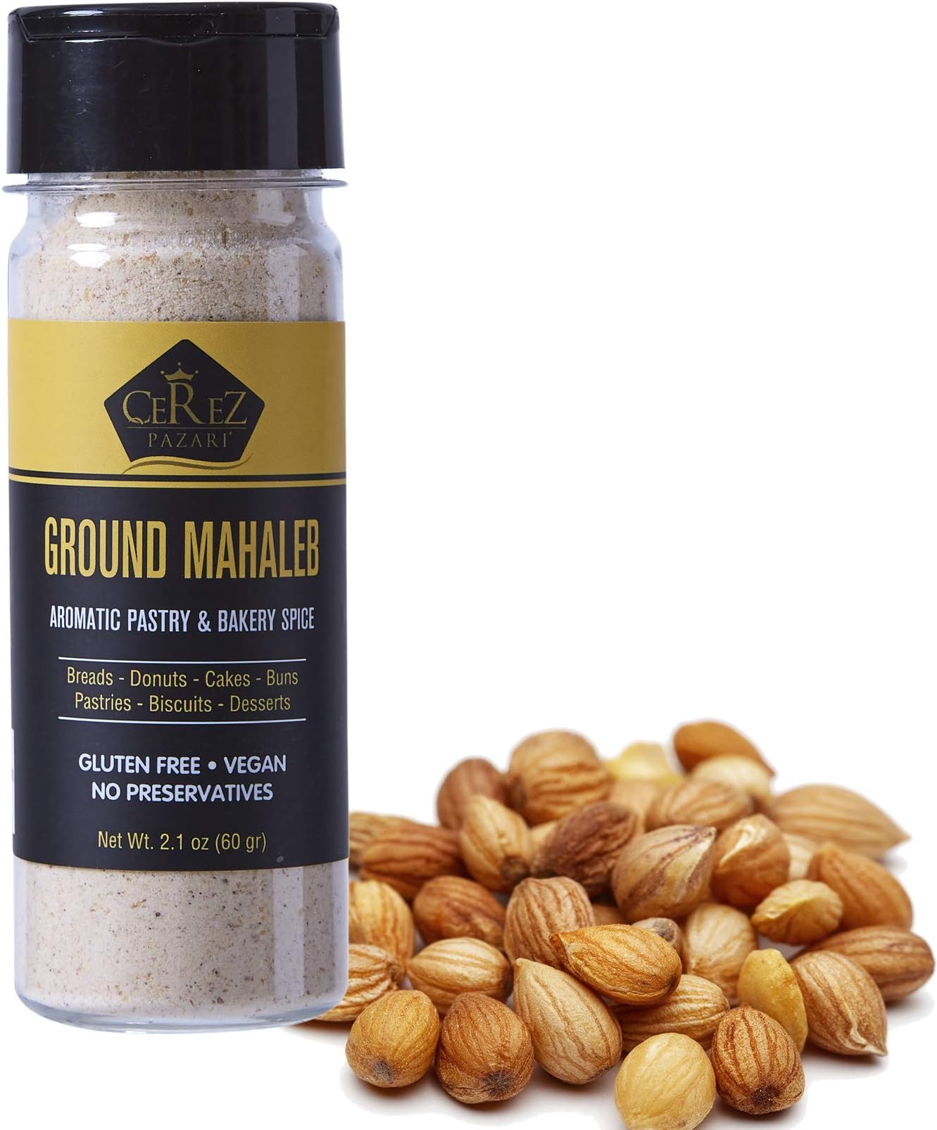 Cerez Pazari Ground Mahaleb (Mahlepi - Mahlab- Mahlep) Mahleb Ground, %100 Natural, Premium Quality, No Additives or Preservatives, Aromatic Traditional Spice for Pastry and Baking 60 gr- 2.1 Oz
