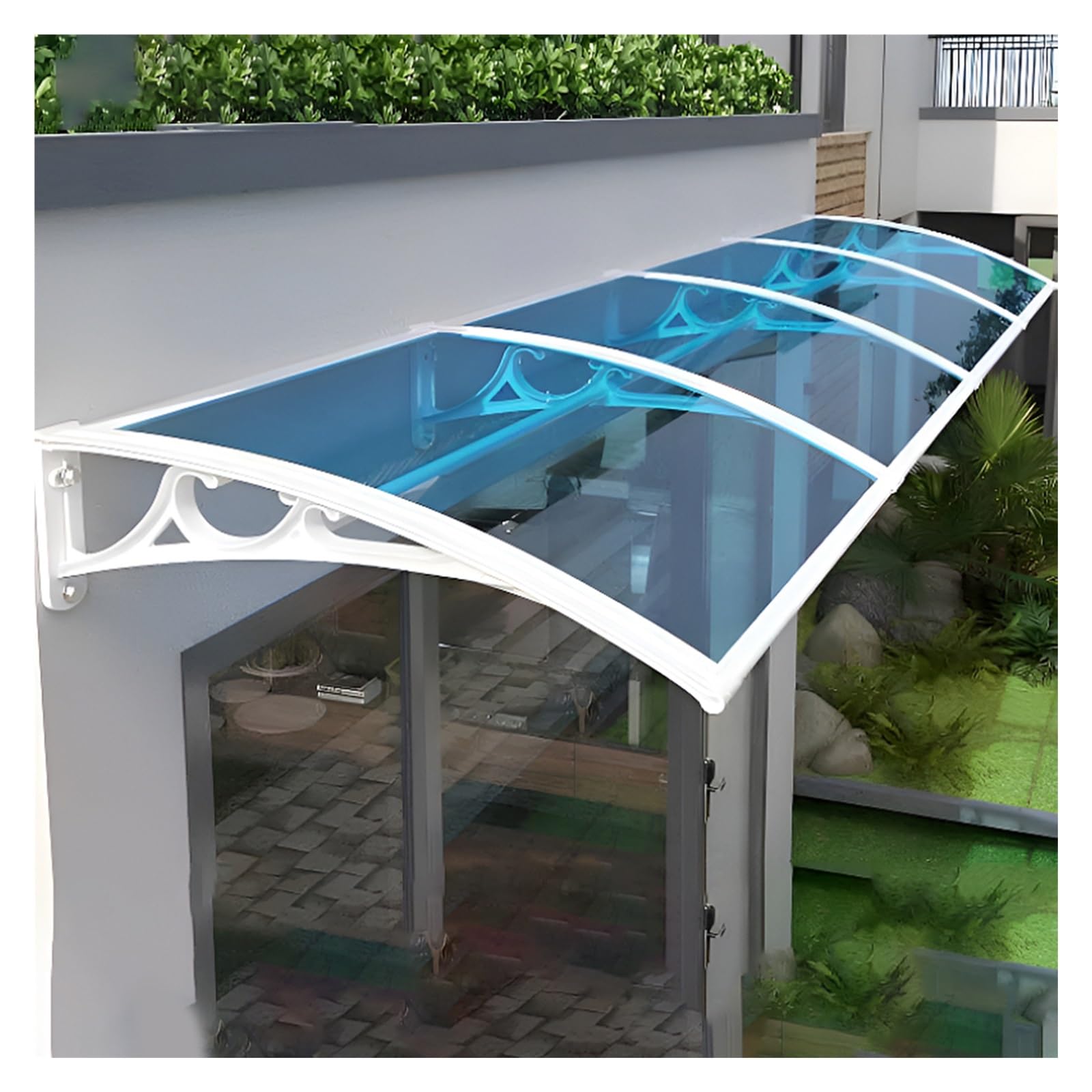 Auvent de porte d'entrée bleu 60x100 cm en aluminium pour abri extérieur de terrasse
