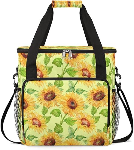 Bolsa de transporte de viaje para cafetera de girasoles y flores, compatible con Keurig K-Mini o K-Mini Plus, portátil, de una sola porción con
