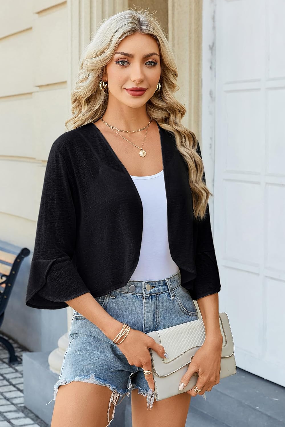 Yekaty Shrugs for Women 3/4 Sleeve Cropped Cardigan Lightweight Summer Sheer Bolero Shrug for Dresses - Image 5