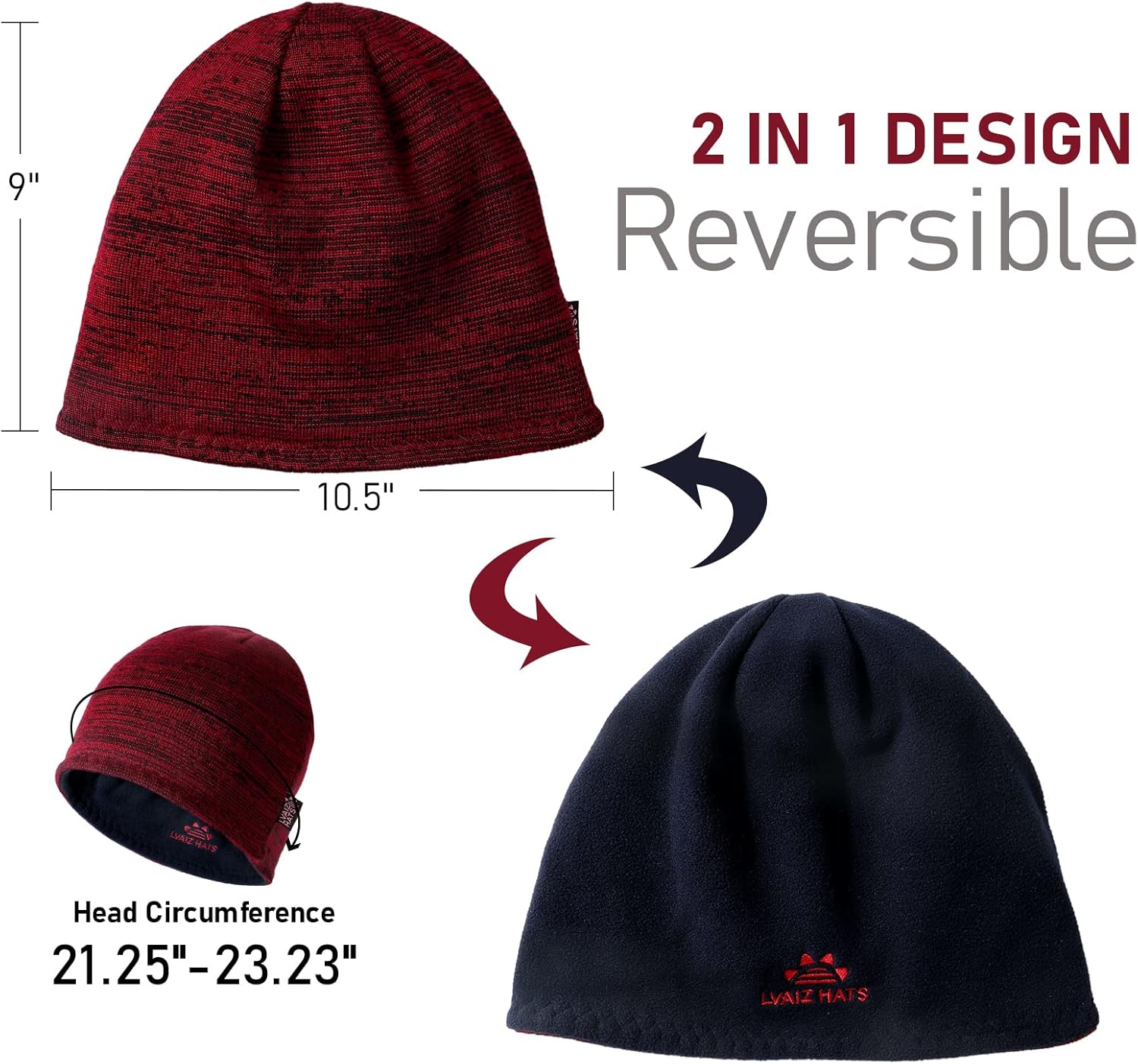 Lvaiz Winter Fleece Lined Knitted Beanie Hats for Men Reversible Windproof Watch Hat Warm Skull Cap for Women - Image 5
