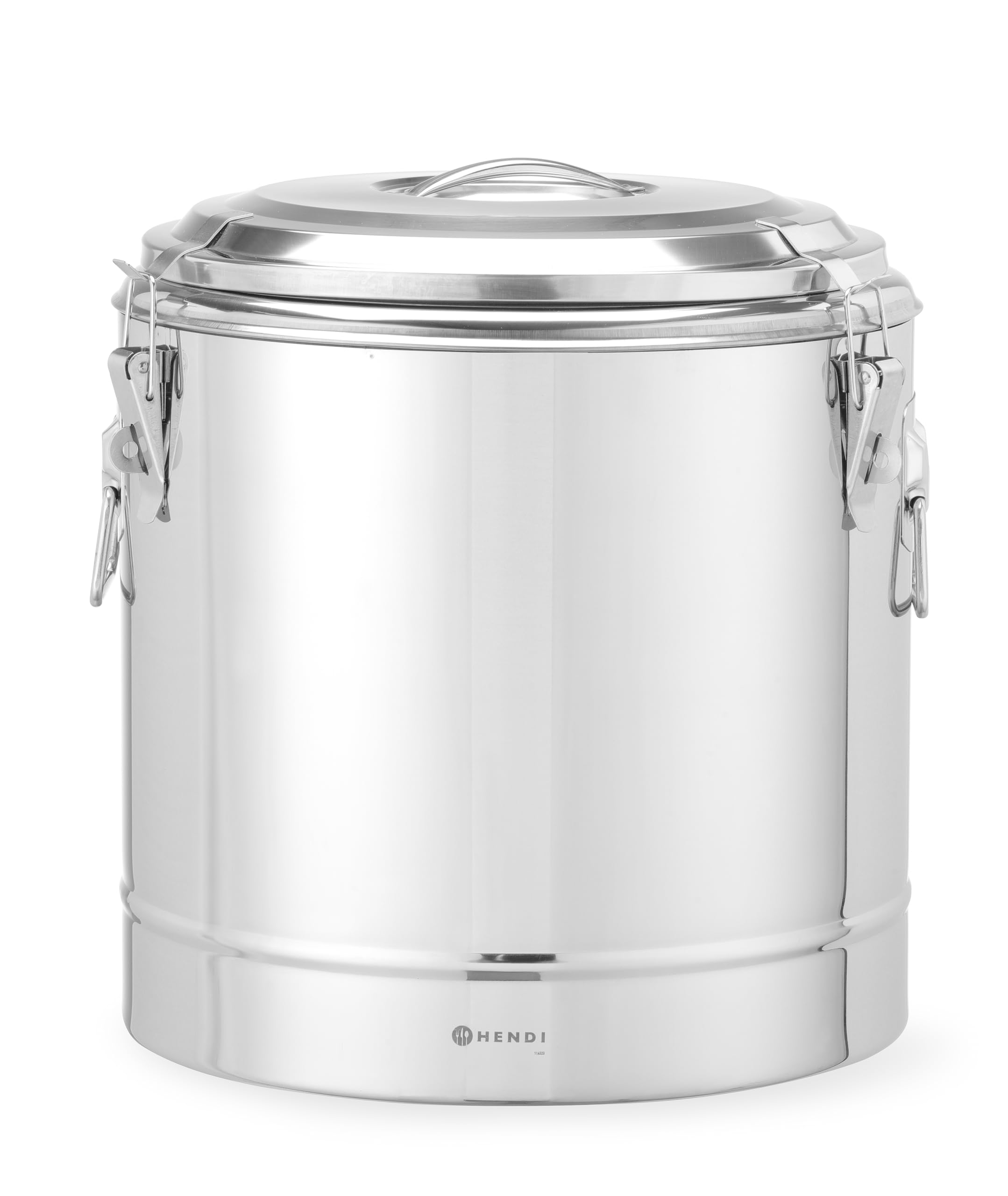HENDI Thermobehälter, für Essen, mit isolierte Innenwand, Deckel, ergonomische Griffe, 2 Verschlüssen, Thermotransportbehälter, Warmhaltebehälter, Thermobehälter, 36L, ø400x(H)500mm, Edelstahl