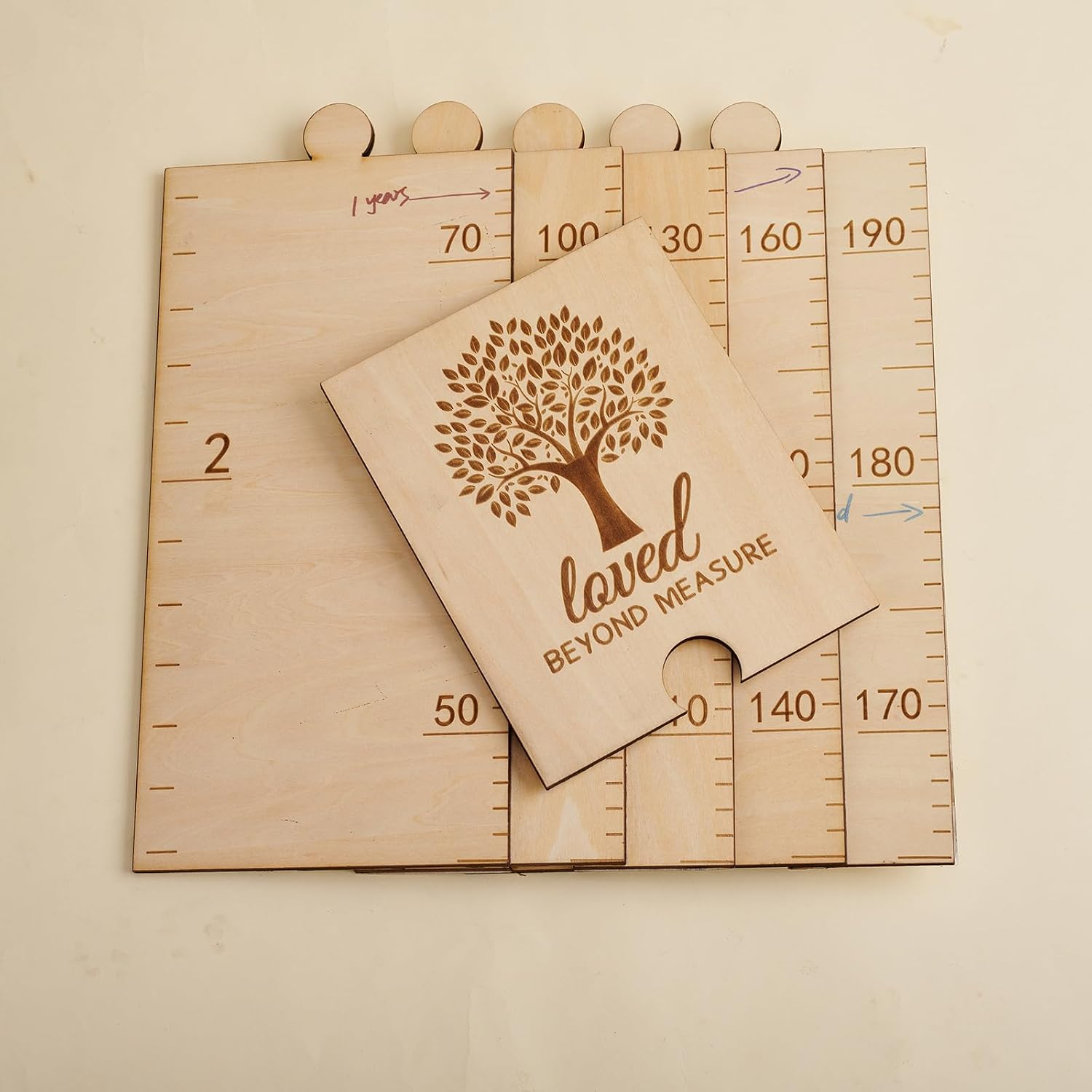 GUANKE Wooden Kids Height Chart for Wall, Natural Solid Wood Dual Scale (Feet/CM), Writable Growth Tracker, Easy Install Nursery Decor (Tree)
