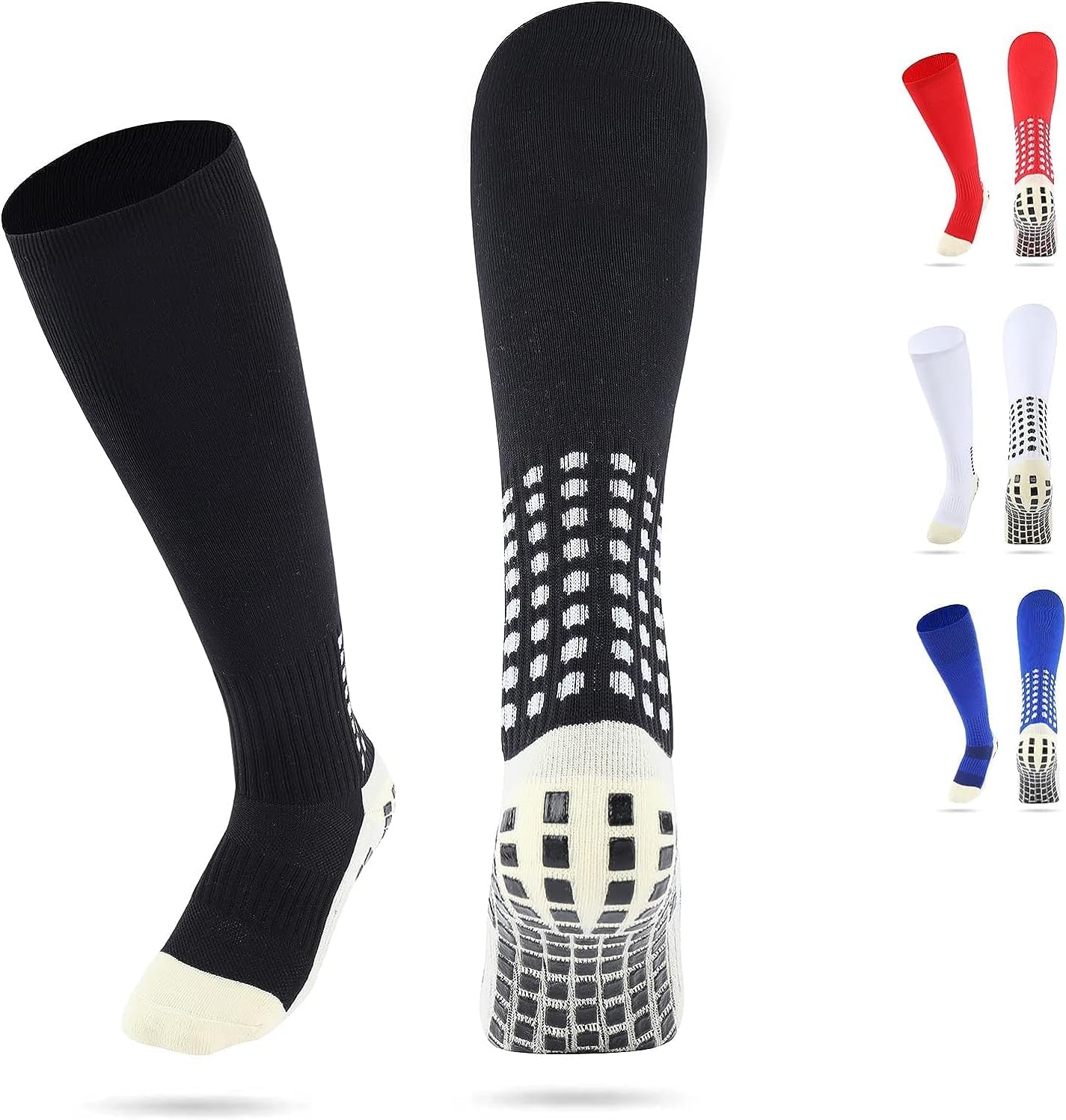VEKETEMen's Soccer Socks Anti Slip Knee Socks Non Slip Grip Pads for Football Basketball Sports Grip Socks