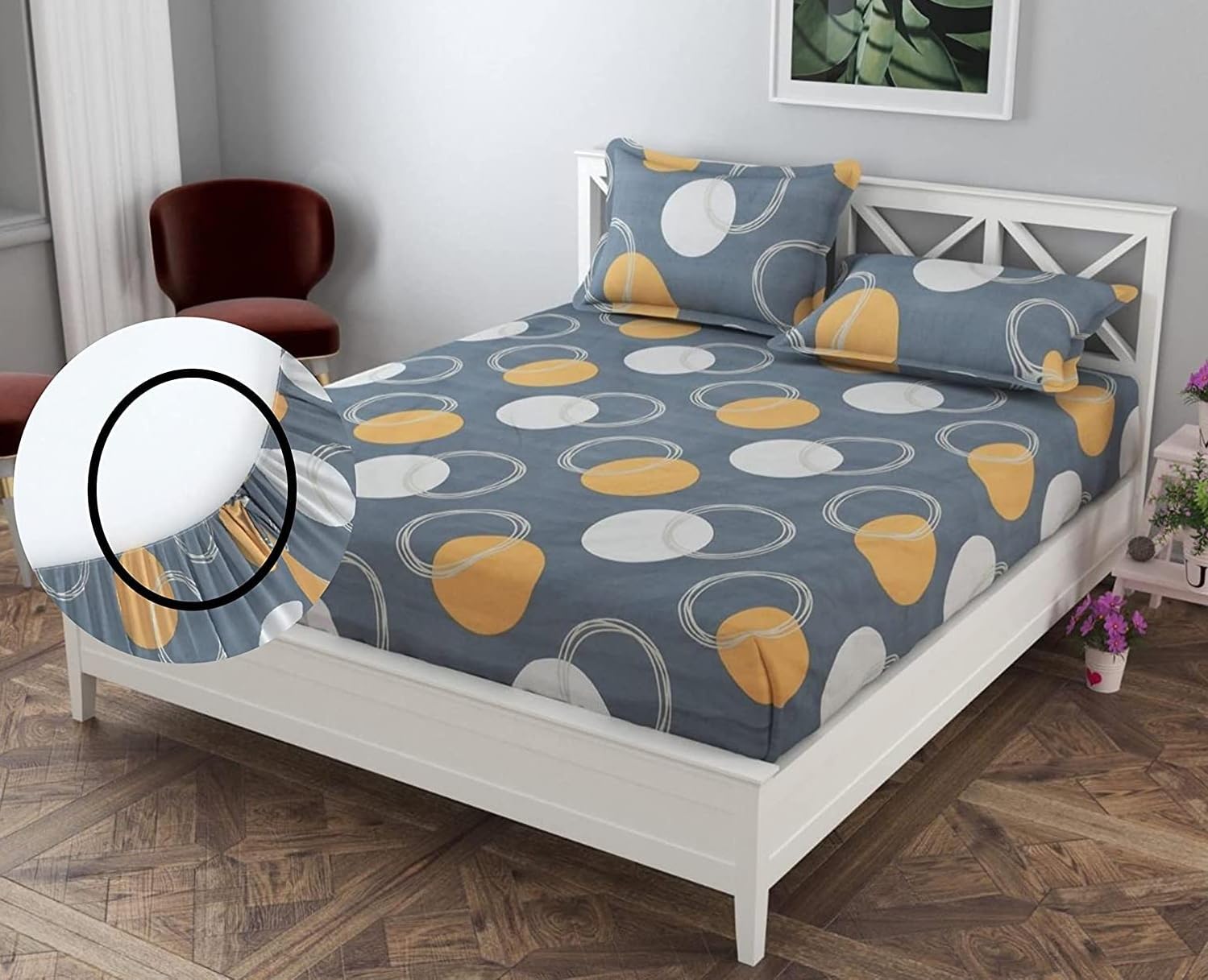 SHOPICTED King Size Glace Cotton 220Tc All Over Elastic Fitted Size (72"x78"x10" inch) Double Bedsheet with 2 Pillow Covers - Grey Gola (B0CHVZXZXC) Amazon Price History, Amazon Price Tracker