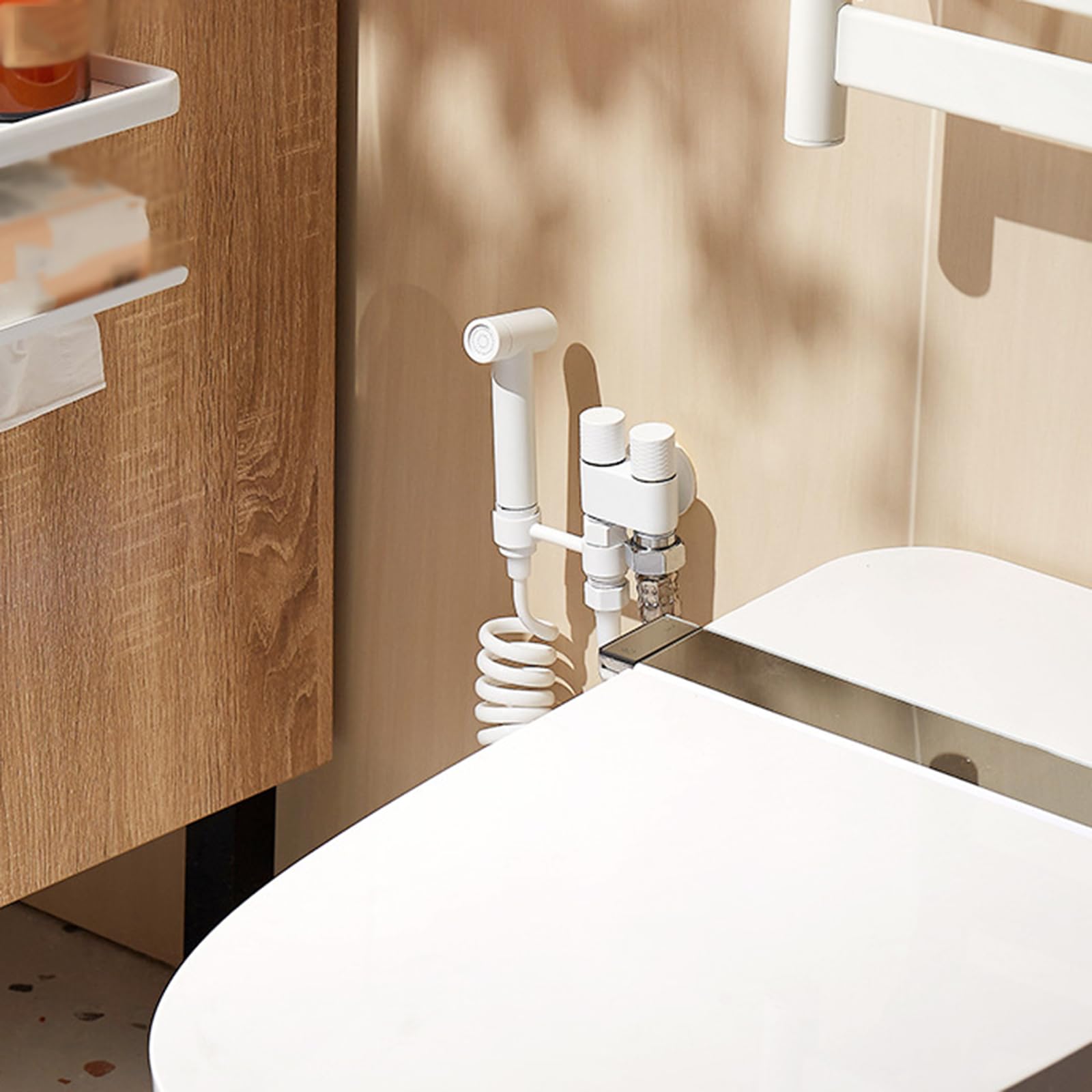 Duchas Higienicas para Wc Grifo de Bidet con Manguera 3M de Latón Uno Entra Dos Salen Set Blanco