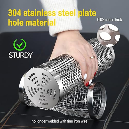 Miniatura 6 de Cestas de parrilla rodantes para parrilla al aire libre, cestas redondas de barbacoa para verduras, accesorios de parrilla de verduras de acero