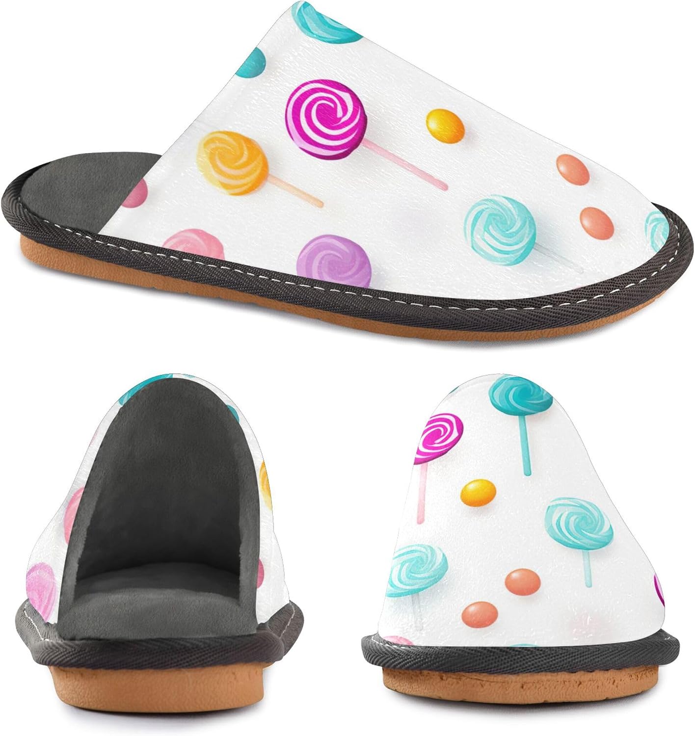 Lollipop Candy House Slippers – Cozy Fuzzy Slippers for Guests, Washable & Disposable, Perfect for Shoeless Home, Spa & Hotel Use A111873