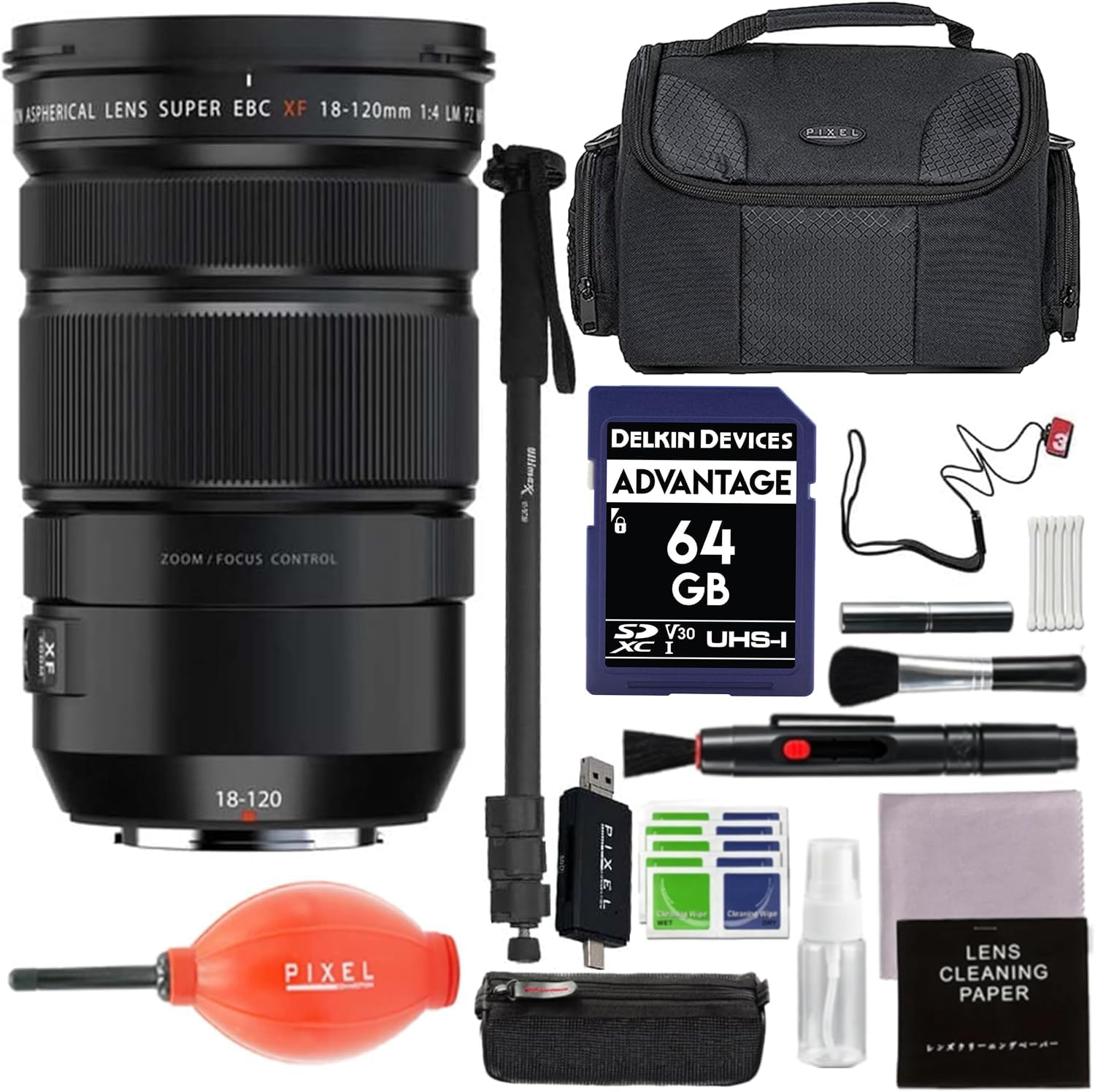 Fujifilm Fujinon XF 18-120mm f/4 LM PZ WR Lens – Black with Advanced Bundle & Travel Accessories