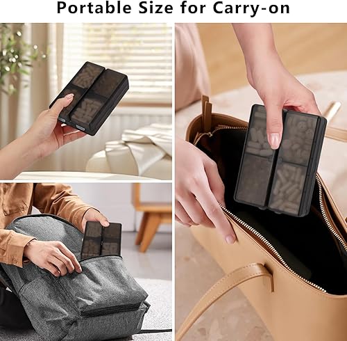 Miniatura 3 de FYY Organizador diario de píldoras, 7 compartimentos, organizador de píldoras de viaje, diseño plegable, pastillero grande para bolsillo para bolsa