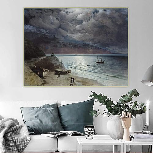Miniatura 2 de Pinturas famosas Impresión de lienzo Ivan Aivazovsky "Noche en Gurzof" Cuadro de arte de pared en lienzo para decoración de oficina 30x39cm Sin marco