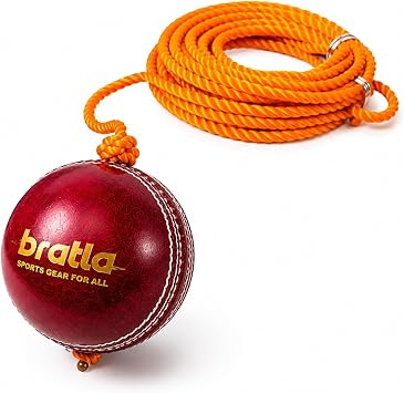 Hanging Cricket Ball with 10-Foot Cord | Leather Ball for Batting Practice & Hand-Eye Coordination | 5.5 oz Red Cricket Ball