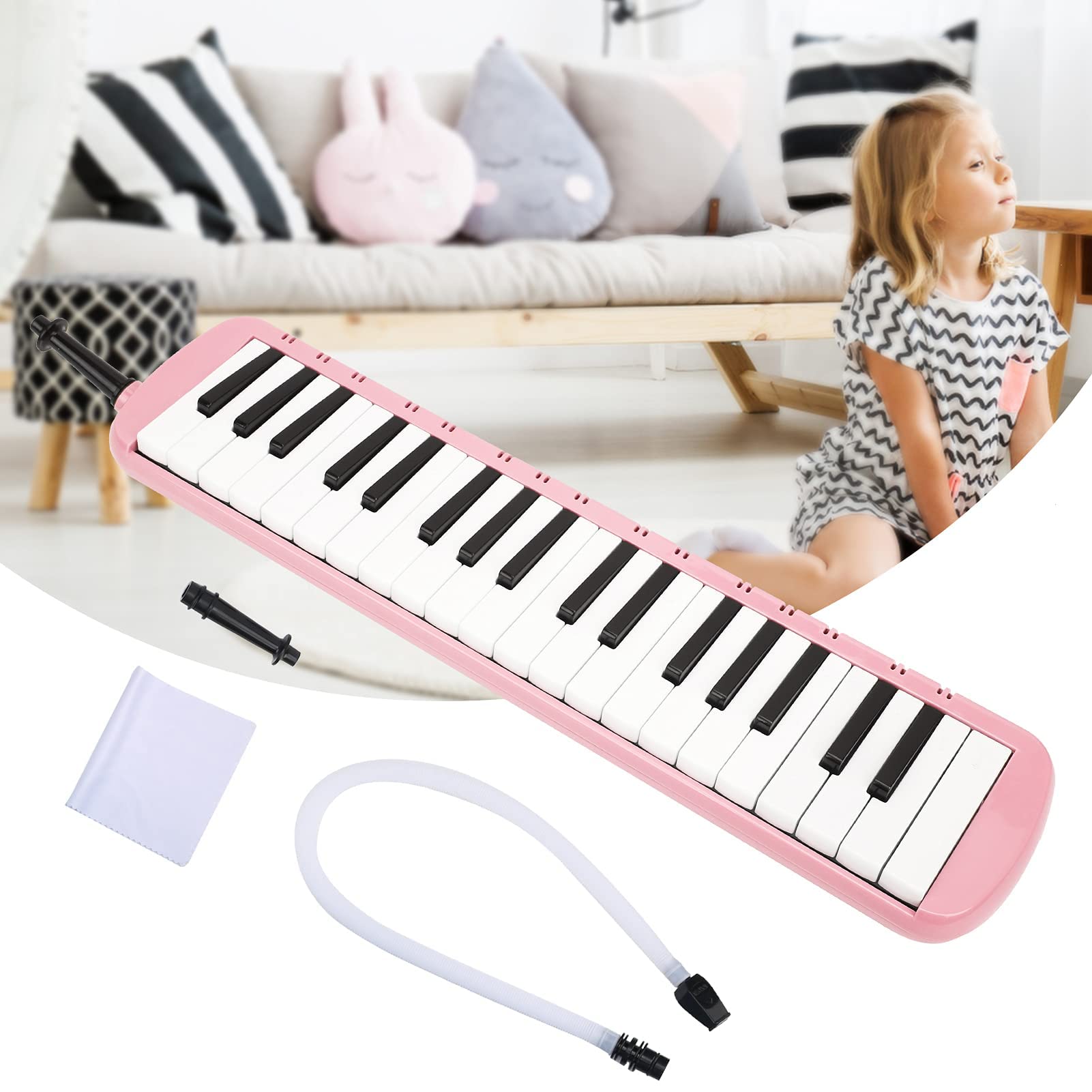 Melodica 37 Tasten Tastatur Melodica Blasmusikinstrument für Anfänger Professionelles Training (Rosa)