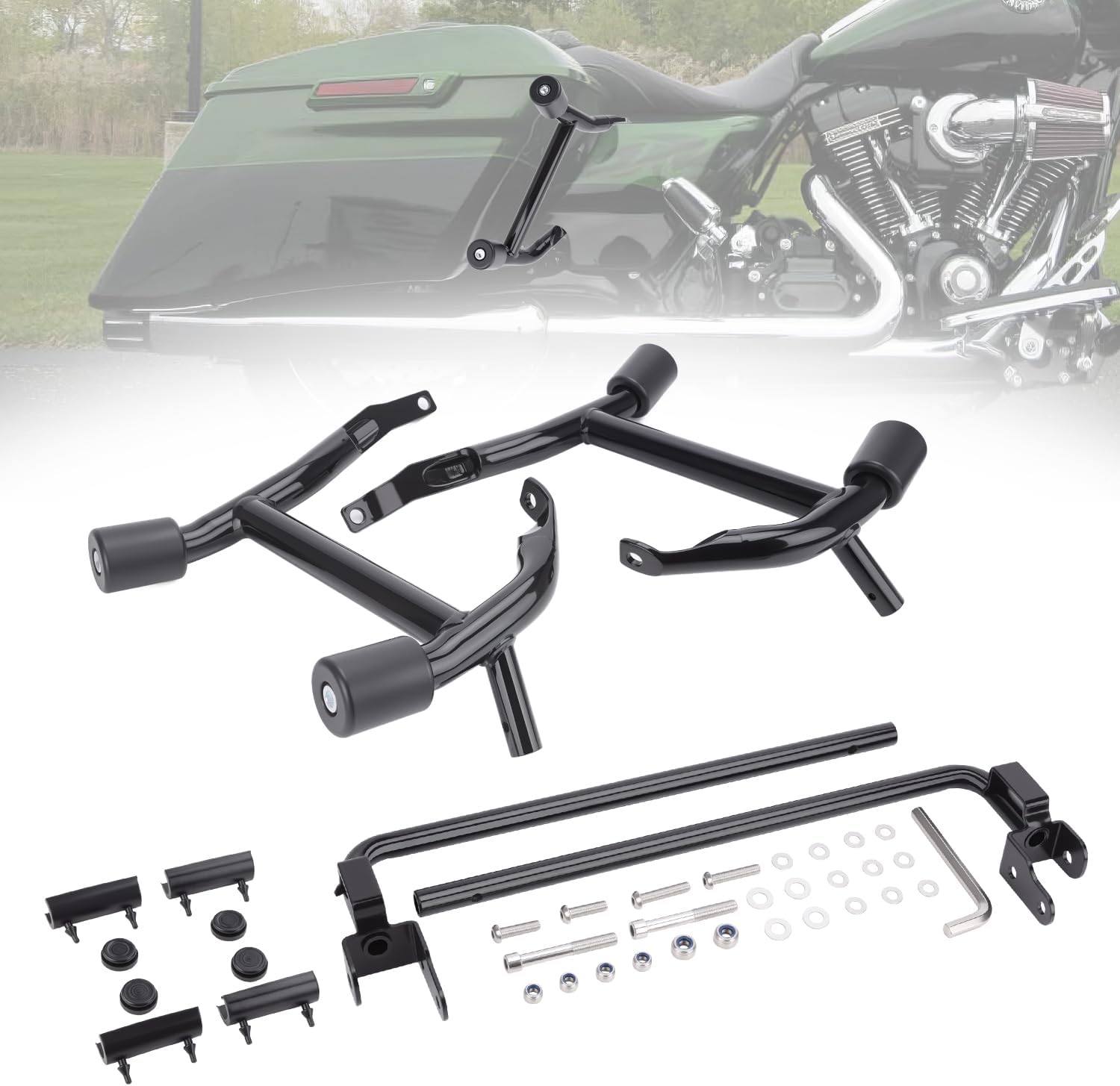 Saddlebag Guard Crash Bar Saddlebag Support Bracket Kit for 2023-2025 Harley FLHX FLTRX FLHXSE FLTRXSE FLTRXSTSE Tip-Over Rail Mount Bracket Support