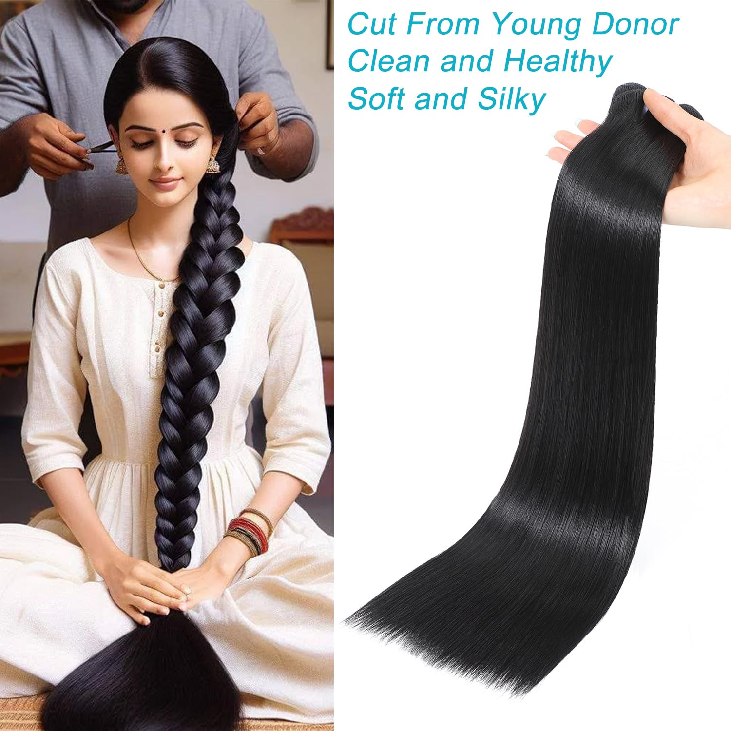 Indian Raw 1 Bundle Human Hair,16A Super Soft Silky Straight Human Hair Bundles,Salon Quality Full And Thick No Tangle Triple Lifespan Than Regular Virgin Hair Natural Black 10 Inch