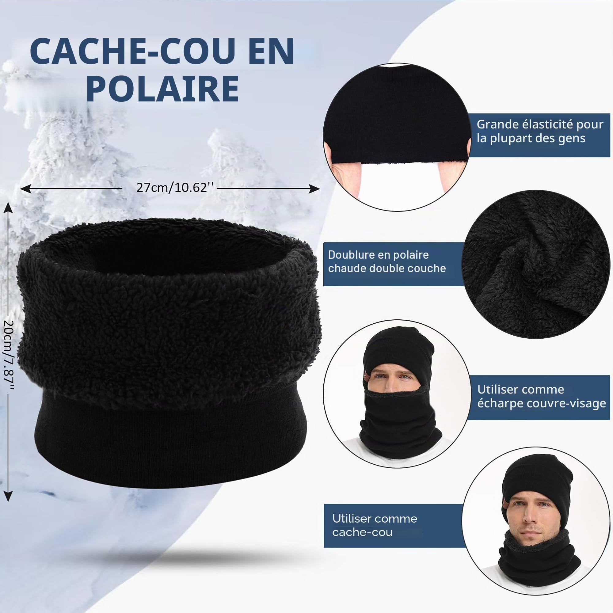 Bequemer Laden Hommes Femmes Hiver Chaud Bonnet Gants Tactiles Écharpe Tricoter Ensemble avec Doublure Polaire Cadeaux Noel Femme Homme