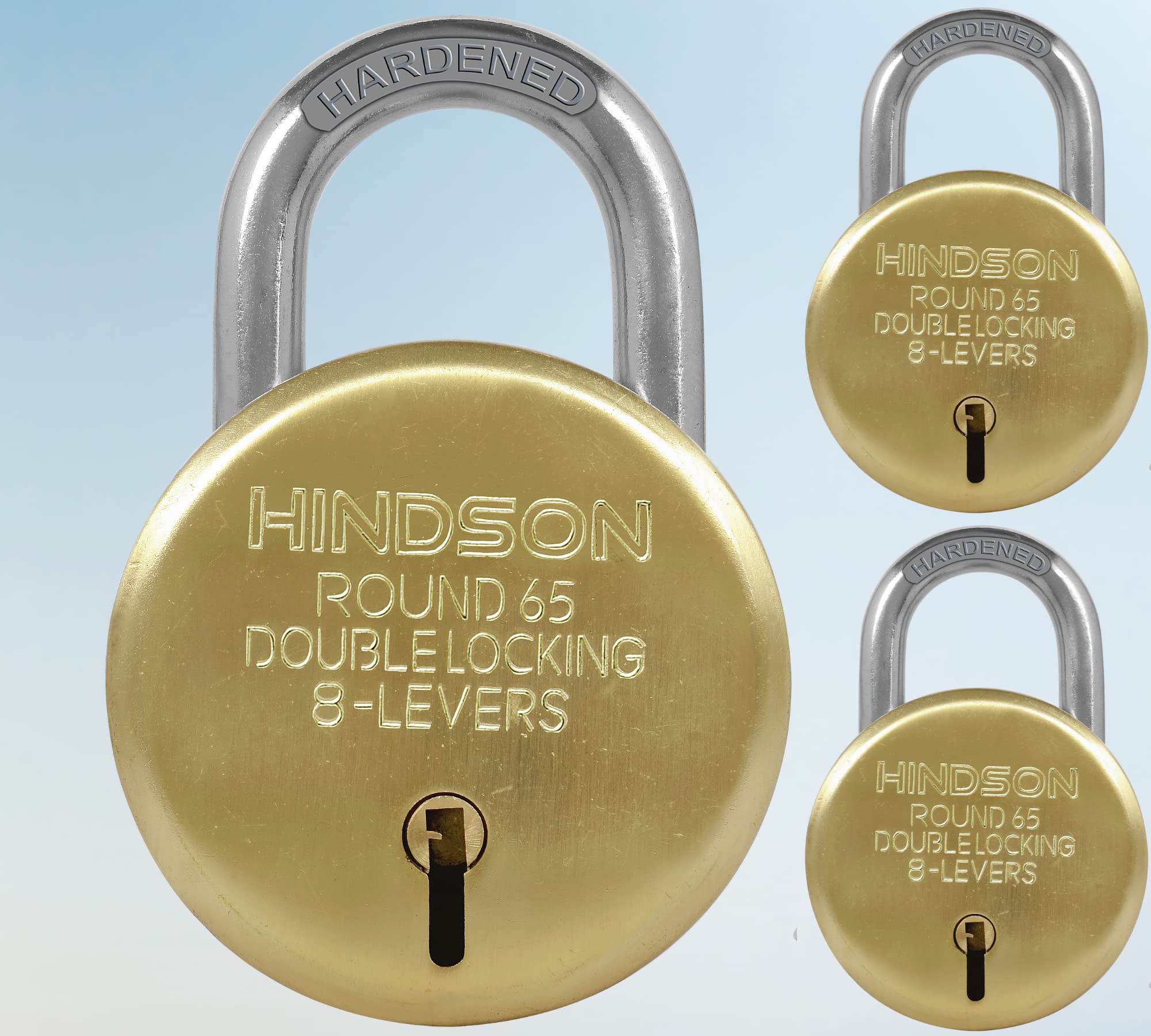 HINDSON Lock and Keys Door Lock for Home Round 65 Padlock with 3 Keys Double Locking 8 Lever gate, Shop Shutter Gold Finish (65mm, Steel, Pack of 2) — Amazon image 10