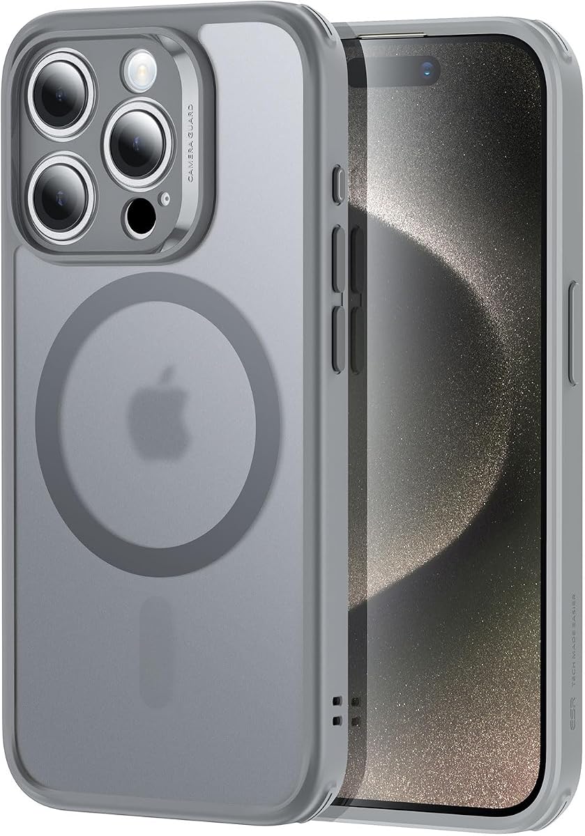 Estuche ESR para iPhone 15 Pro Max, estuche mate translúcido, compatible con MagSafe, protección de grado militar, serie clásica, gris esmerilado | Con protector de pantalla, protección militar anticaída, cubierta mate translúcida