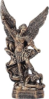5.1in San Miguel Arcangel Statue, St Michael Statues, Resin Saint Archangel Michael Statue, Saint Michaels defeating Satan Collection Figurines, Religious Angel Suitable for Collection or Decor