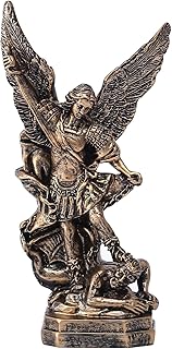 5.1in San Miguel Arcangel Statue, St Michael Statues, Resin Saint Archangel Michael Statue, Saint Michaels defeating Satan Collection Figurines, Religious Angel Suitable for Collection or Decor