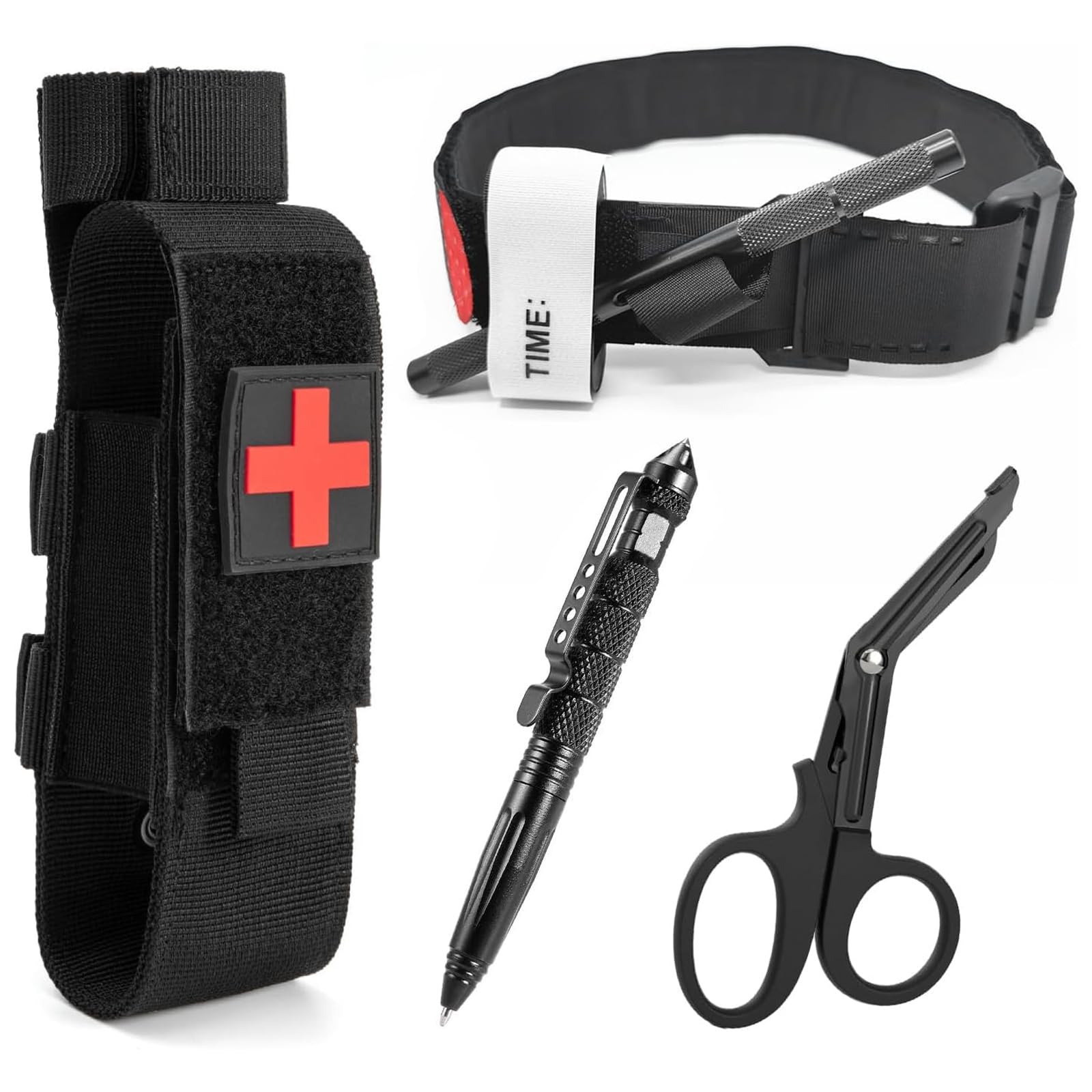 Tourniquet Delmkin, Set di lacci emostatici con benda Tactical Trauma Kit di pronto soccorso con una mano con penna multifunzione e forbici Fondina per laccio emostatico per sport all'aria aperta