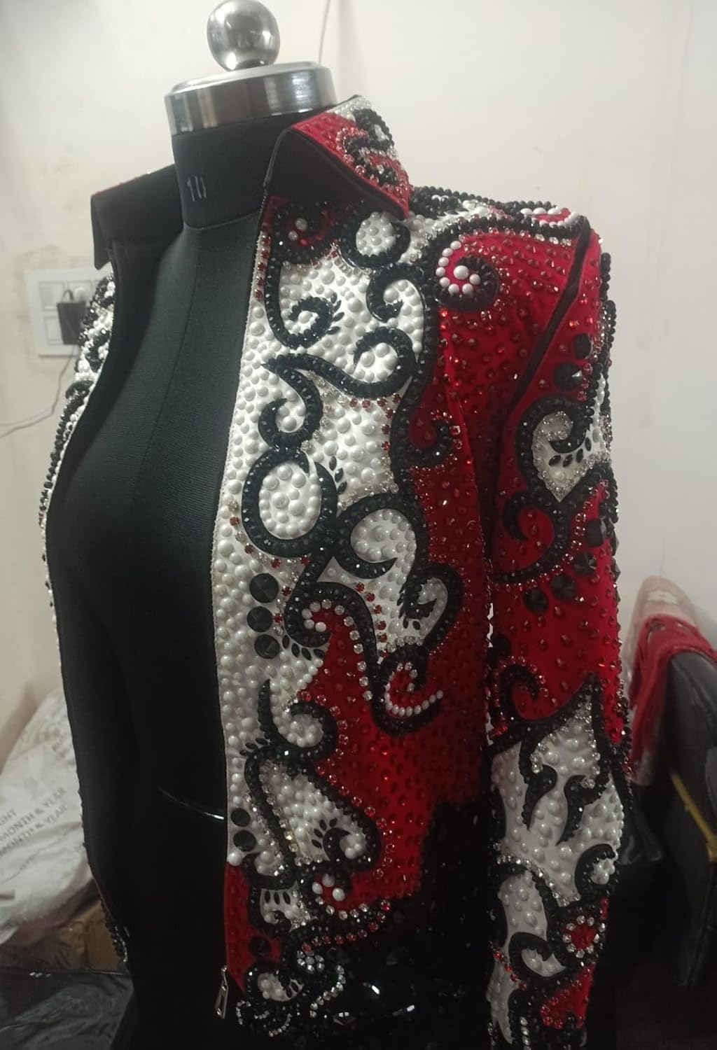 Western Women's Red and Black Showmanship Jackets Glass Stone Embedded Handmade Embroidery Equestrian Outfit