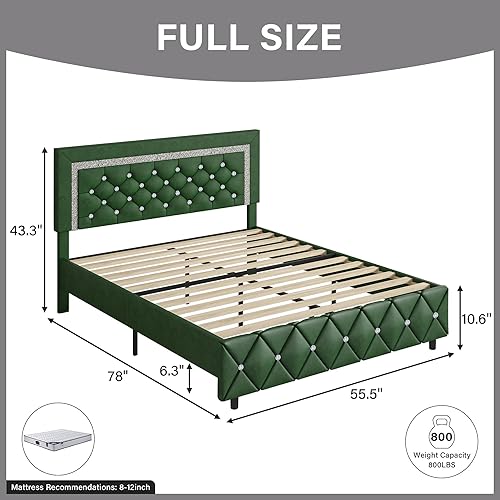 Miniatura 2 de BarnFurin - Base de cama matrimonial con cabecera capitoné, plataforma tapizada con diseño de diamante, base de colchón, soporte de listones de
