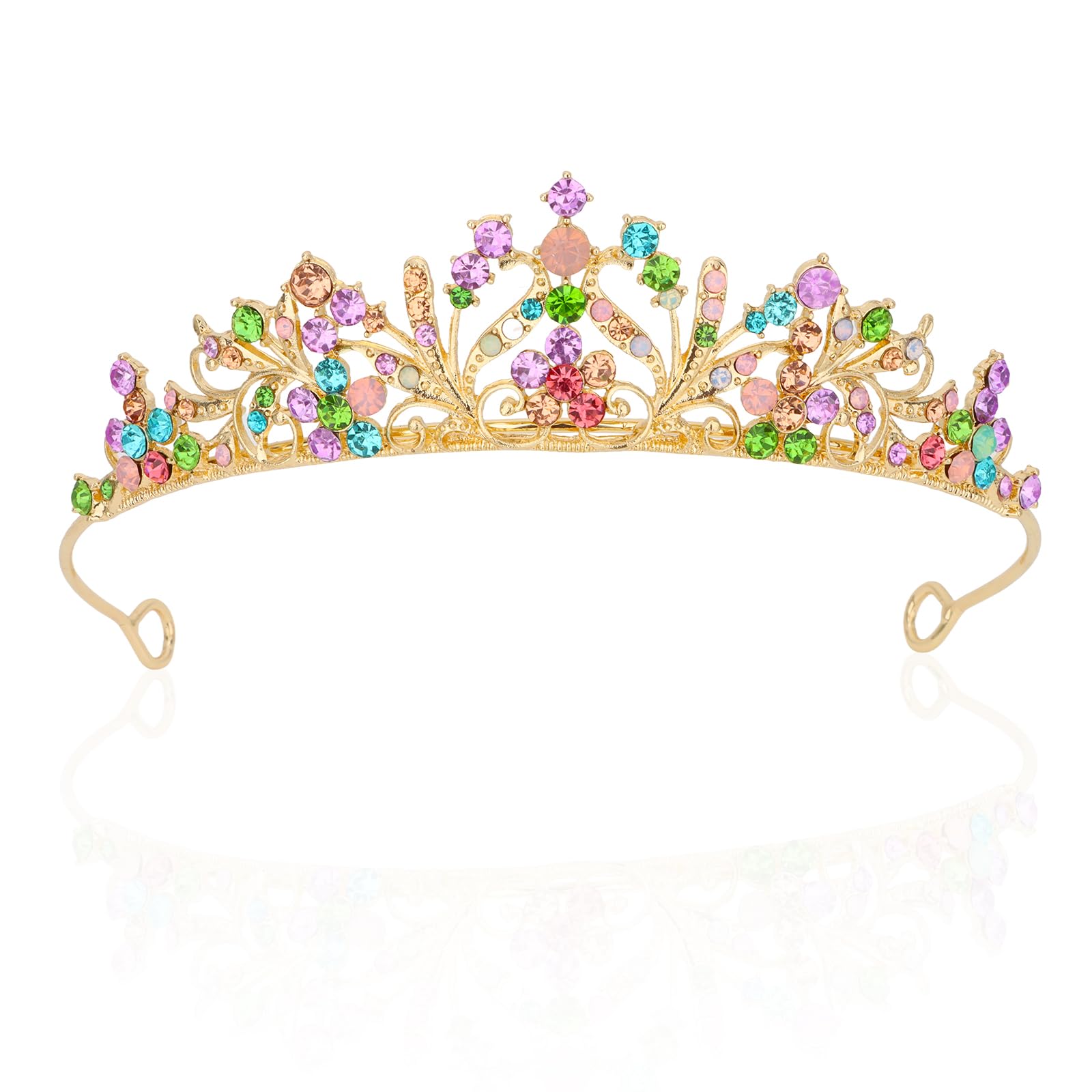 TIOSRU Gold Princess Tiara for Little girls, Multicolor Crystal Tiaras and Crowns for Women Rainbow Crown Rhinestone Tiaras for Girls Hair Accessories
