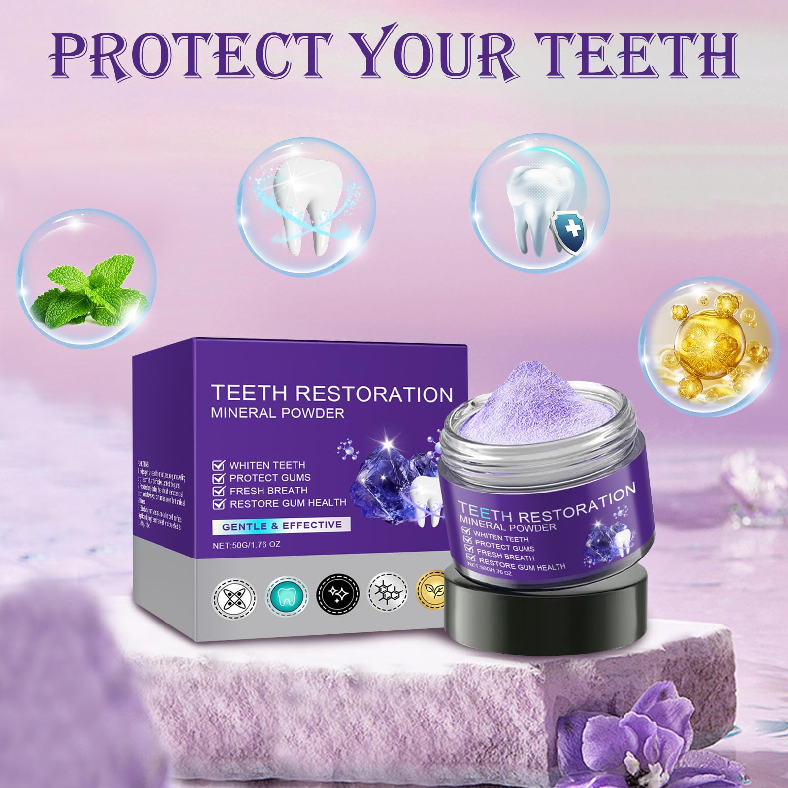 3 Pezzi Polvere Minerale per Restauro dei Denti, Polvere Sbiancante per Denti Polvere Minerale per Lucidatura dei Denti Rafforzamento di Denti e Gengive, Alito Fresco