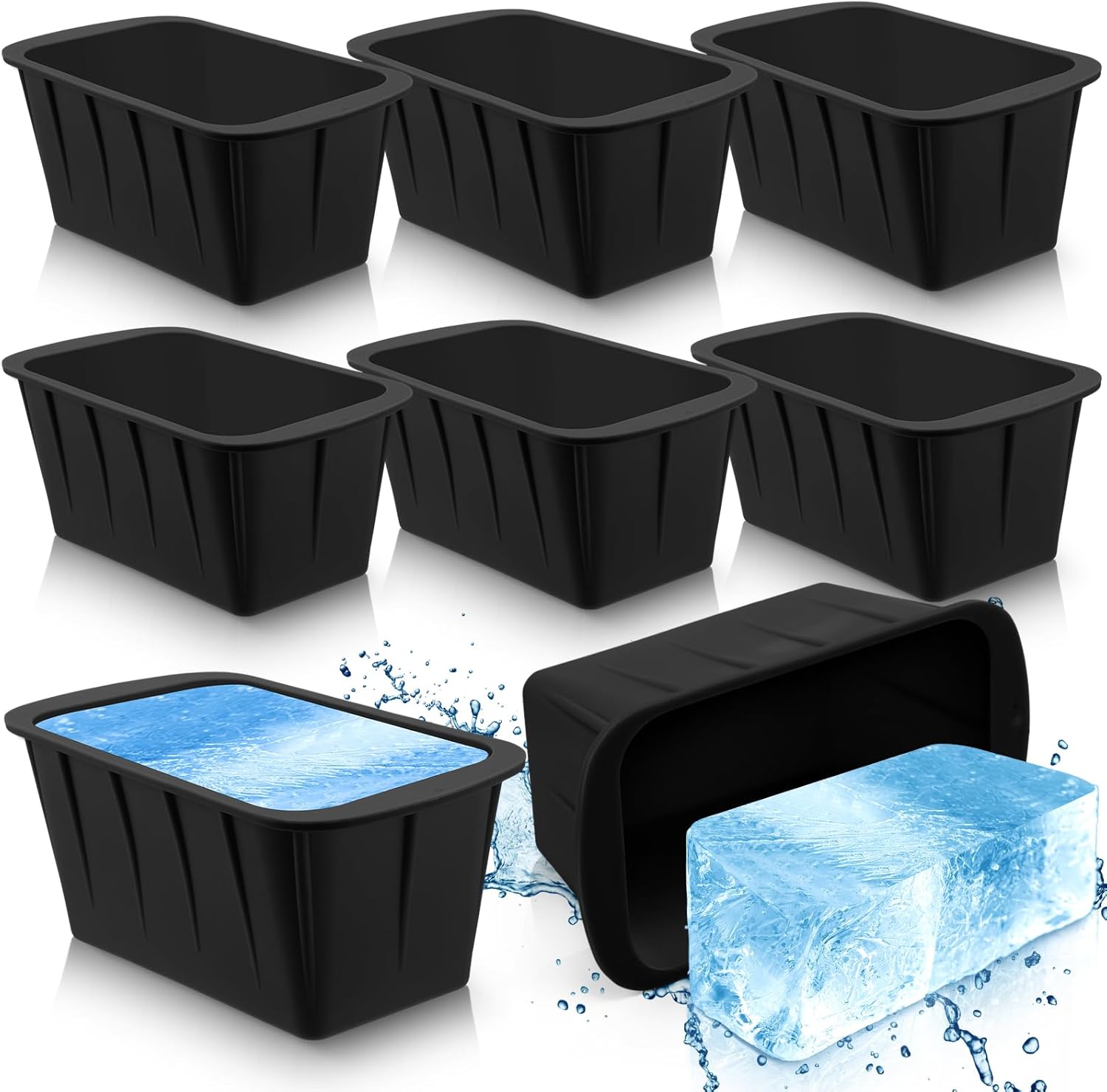 Tioncy 8 Pcs Extra Large Ice Block Molds 8 lb Reusable Ice Molds Giant Silicone Ice Tray for Ice Baths Coolers Plunge Accessories, Black
