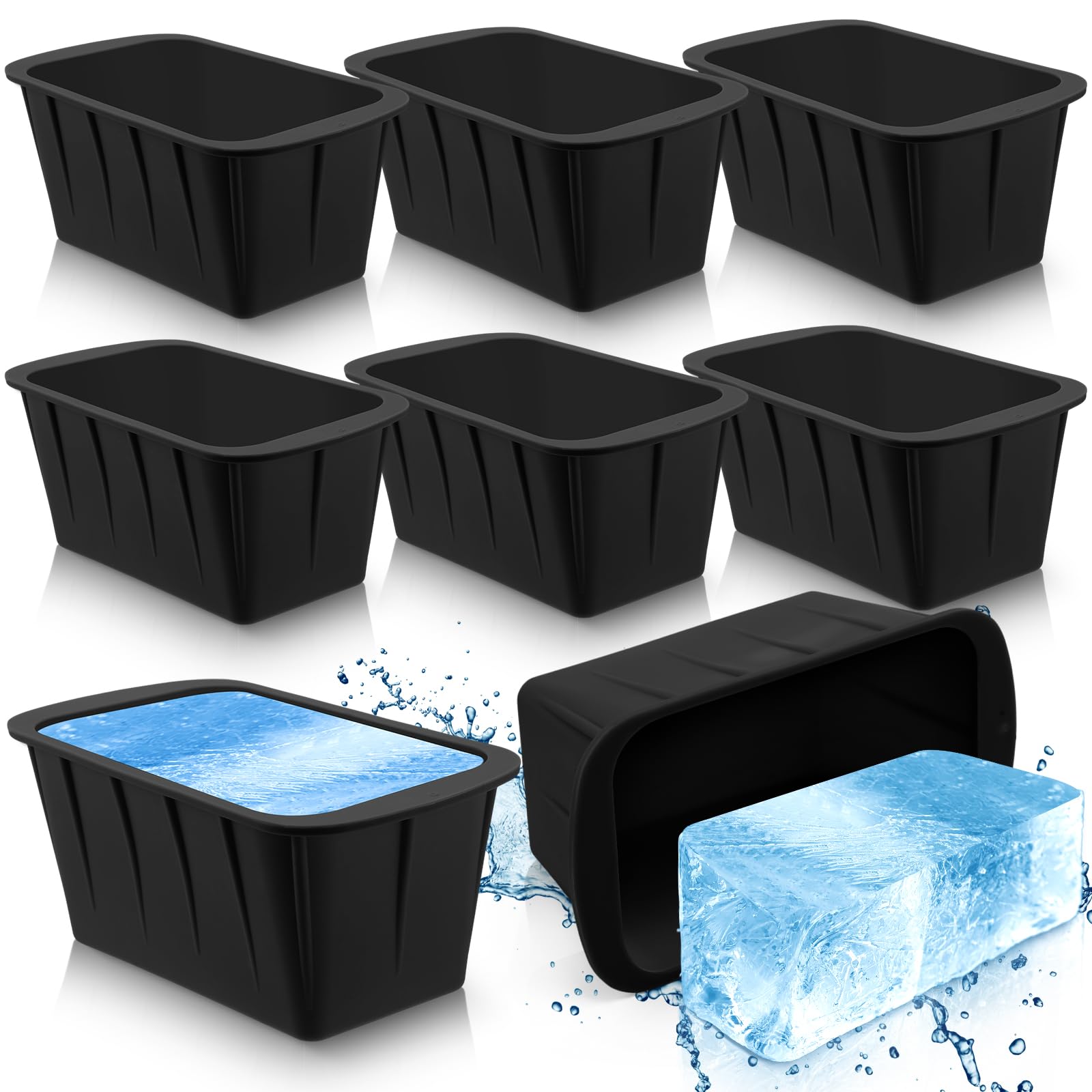 Tioncy Extra große Eisblockformen, 3,6 kg, wiederverwendbare Eisformen, riesige Silikon-Eiswürfelform für Eisbäder, Kühler, Tauchzubehör, Schwarz, 8 Stück