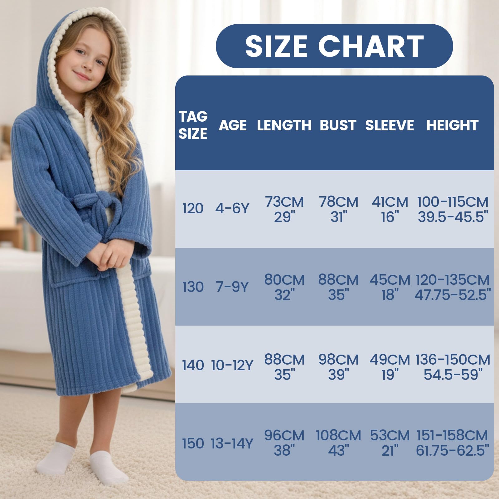 WYTbaby Bademantel Kinder Mädchen Unisex Flauschig Fleece Bademäntel mit Kapuze für Jungen und Mädchen 4-14 Jahre