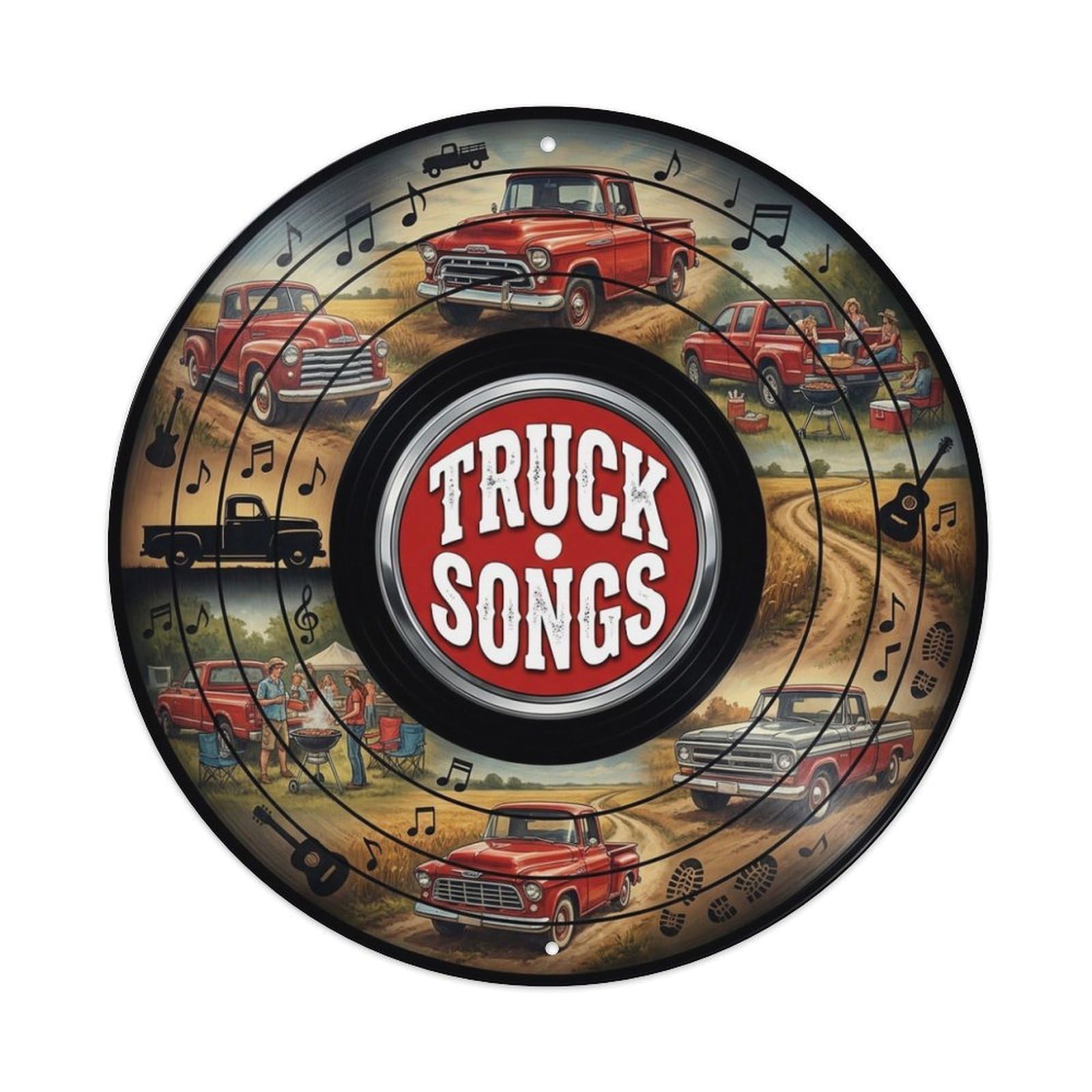 Country Pickup Truck Record Cover Style Vinyl Groove Metal Tin Sign