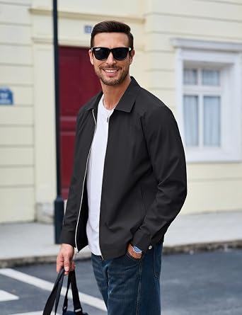 MAGCOMSEN Men's Lightweight Jackets Full Zip Up Light Coat Laydown Collar Jacket Casual Windbreaker Jacket with Zip Pockets
