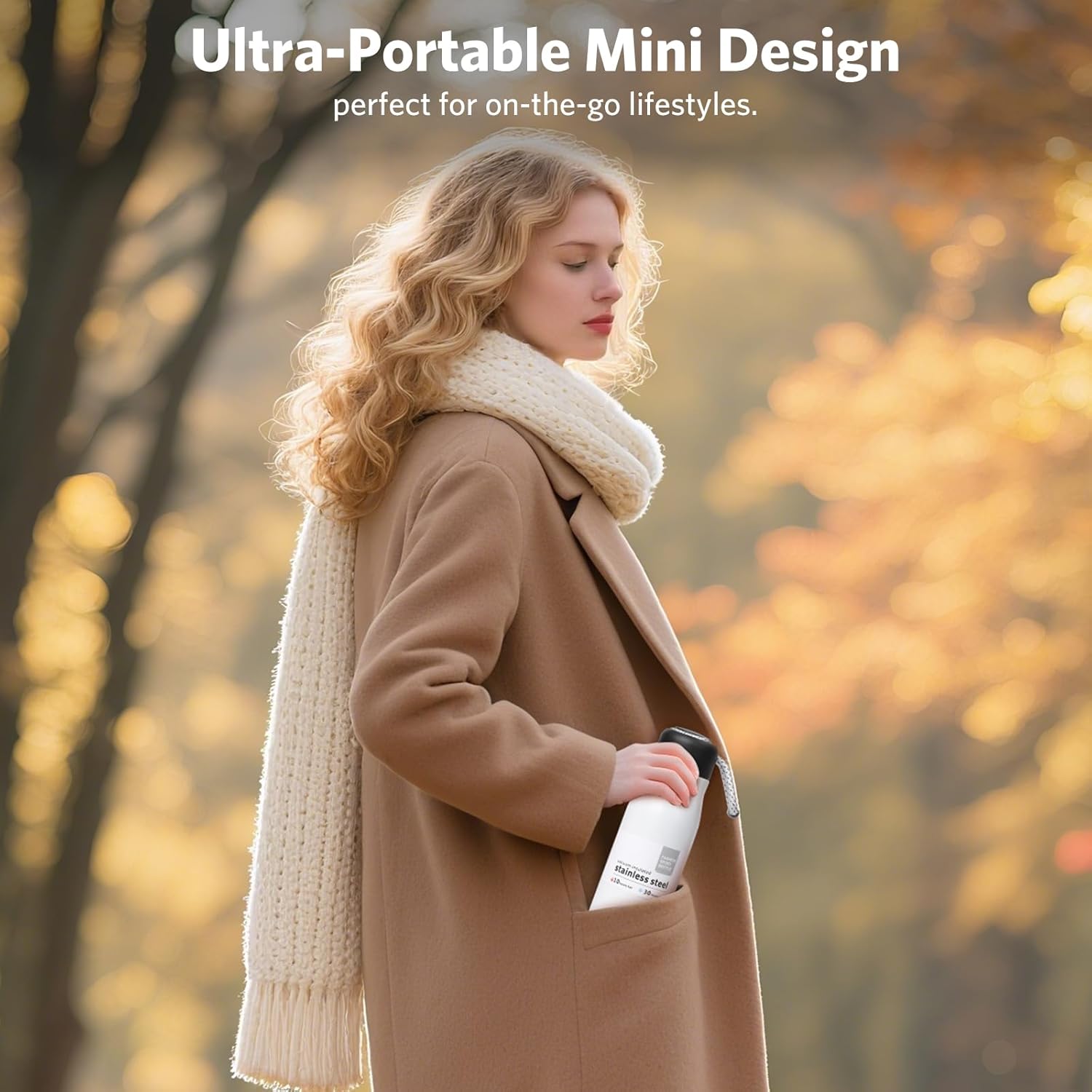 Small Water Bottle 12 oz, Dusgut Insulated Water Bottle, Stainless Steel, Wide Mouth Portable Lid, Ice White - Image 6