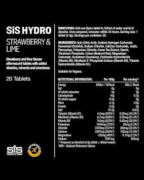SiS Hydro Electrolyte Tablets - Effervescent Hydration - Virtually Calorie‑Free - Informed‑Sport Certified - Dissolves in 500ml Water - 20 Tabs Per Tube (4 Tubes, 4 x Strawberry & Lime)