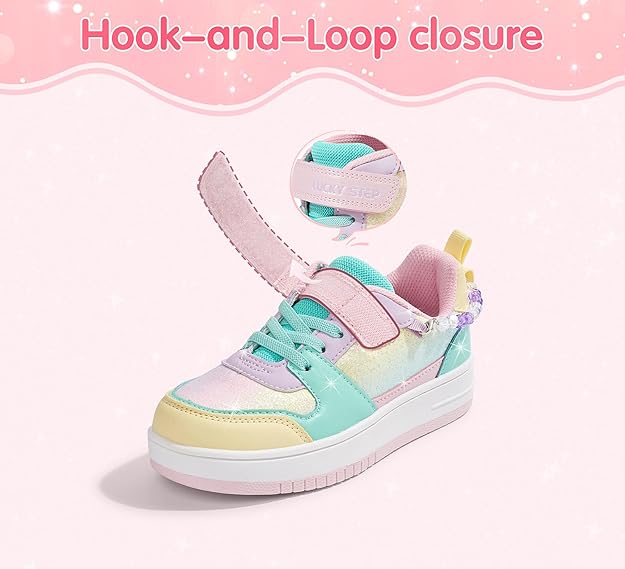 LUCKY STEP Girl's Glitter Sneakers Slip On Hook and Loops Athl... - 4