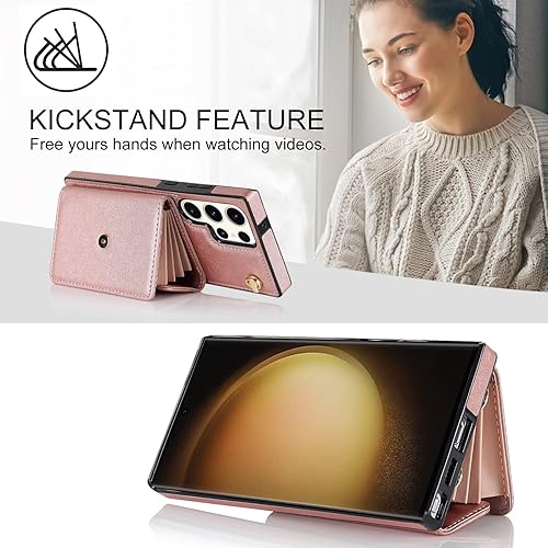 Miniatura 6 de Asuwish Funda para teléfono Samsung Galaxy S23 Ultra 5G con bloqueo RFID, tarjetero de crédito, correa cruzada de muñeca, accesorios para celulares,