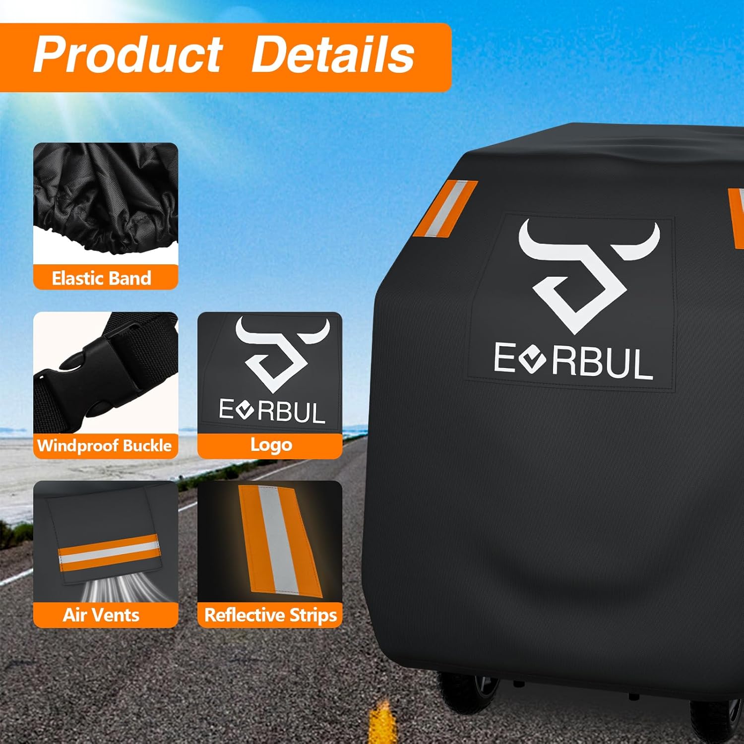 Mobility Scooter Cover Heavy Duty Waterproof 420D Outdoor Electric Scooter Cover Rain,UV, Dustproof with Reflective Strips Air Vents Windproof Buckles 57"L x 27"W x 39" H - Image 6