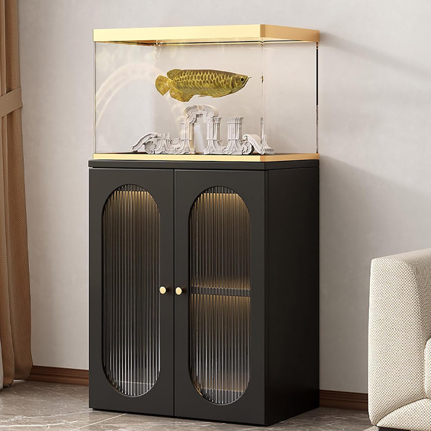 Aquarium Cabinet with Storage, Heavy Duty Fish Tank Stand, 16mm Thick Panel with Metal Frame, Cable Management Hole, Stable Terrarium Stand for Home White 60 * 45cm/23.6 * 17.7in