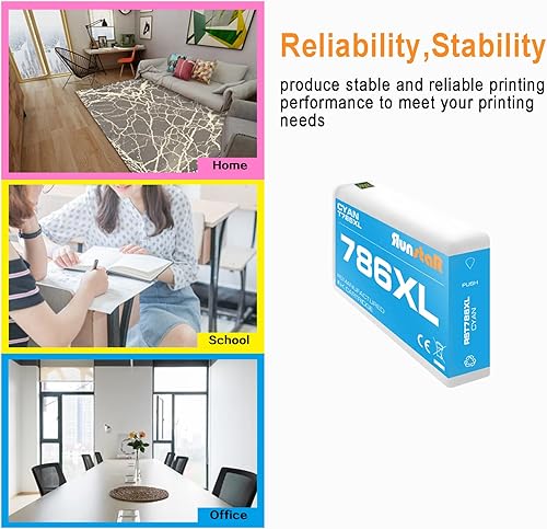 Miniatura 5 de Run Star Paquete de 1 cartucho de tinta remanufacturado 786XL cian de repuesto para Epson 786XL T786XL para impresora Epson Workforce Pro WF-4630