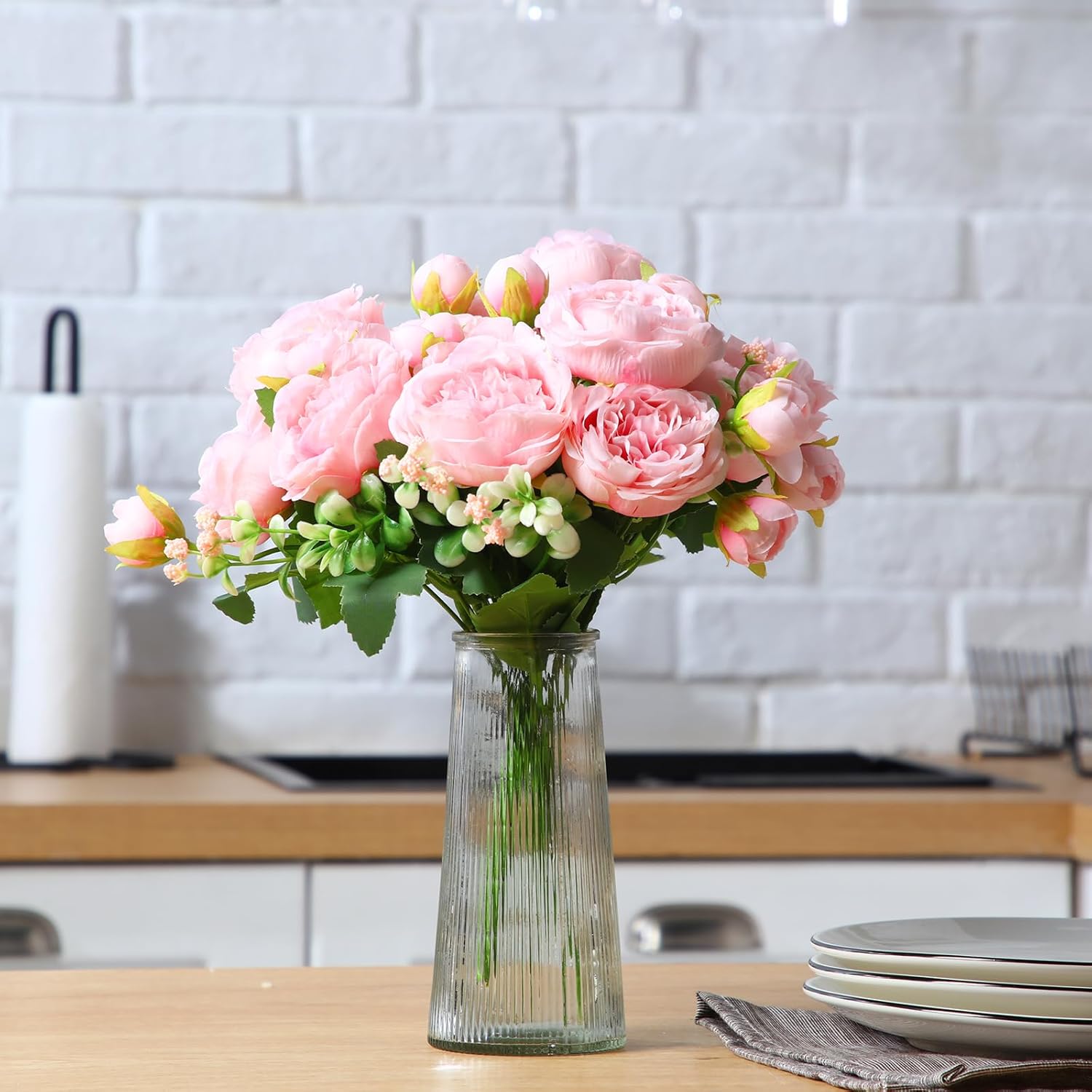 Geosar 8 Bundles Artificial Peonies Flowers Fake Silk Peony Bouquet Faux Peonies Flowers Bulk for Decoration Vase Floral Arrangements Wedding Party Table (Pink) - Image 4