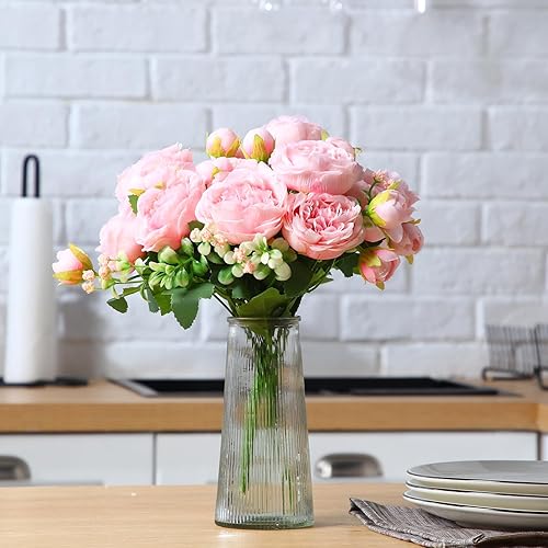Miniatura 4 de Geosar 8 paquetes de flores artificiales de peonías de seda, ramo de peonías falsas a granel para decoración de jarrones, arreglos florales, mesa de