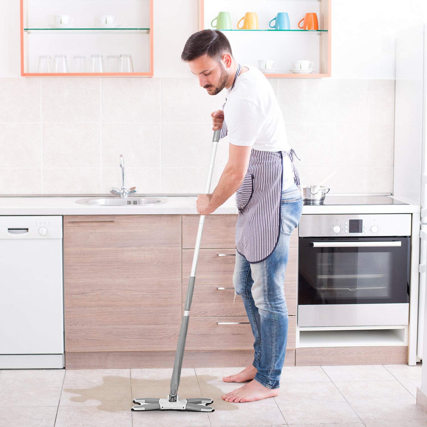 DECMAY Mop płaski do podłóg typu X z 6 szt. mikrofibra mop ściereczka - wymiana bez użycia rąk mop do czyszczenia z obrotową głowicą o 360 stopni, ręczne wytłaczanie domowe narzędzia do czyszczenia kurzu mopy i podkładki